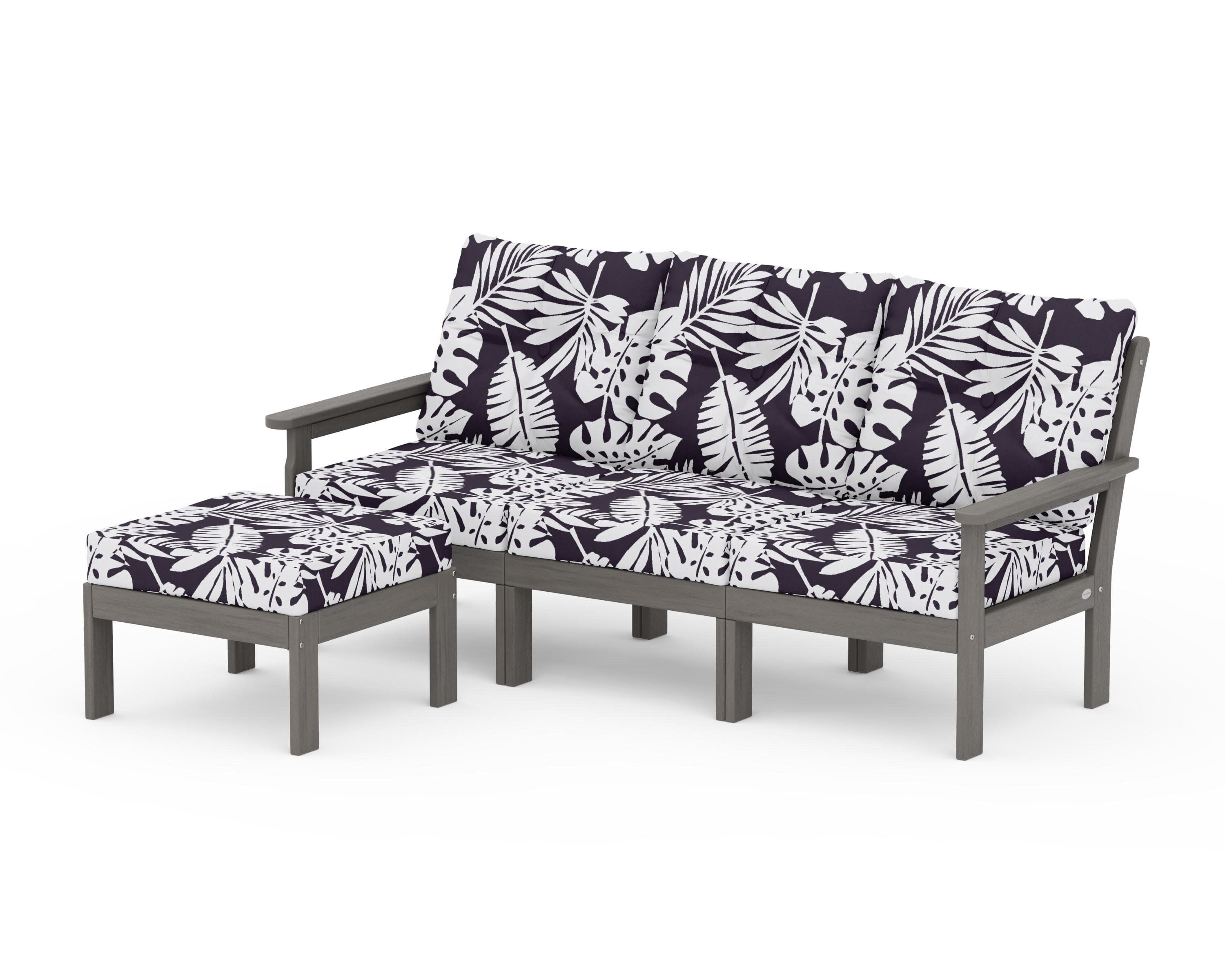 Vineyard 4-Piece Sectional with Ottoman in Driftwood / Leaf Navy
