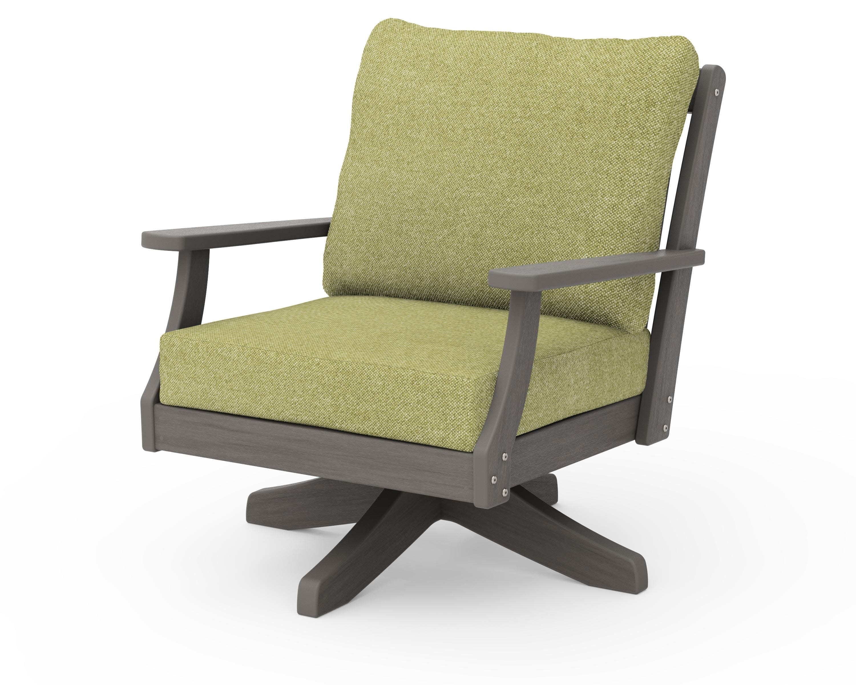 Braxton Deep Seating Swivel Chair in Driftwood / Chartreuse Boucle