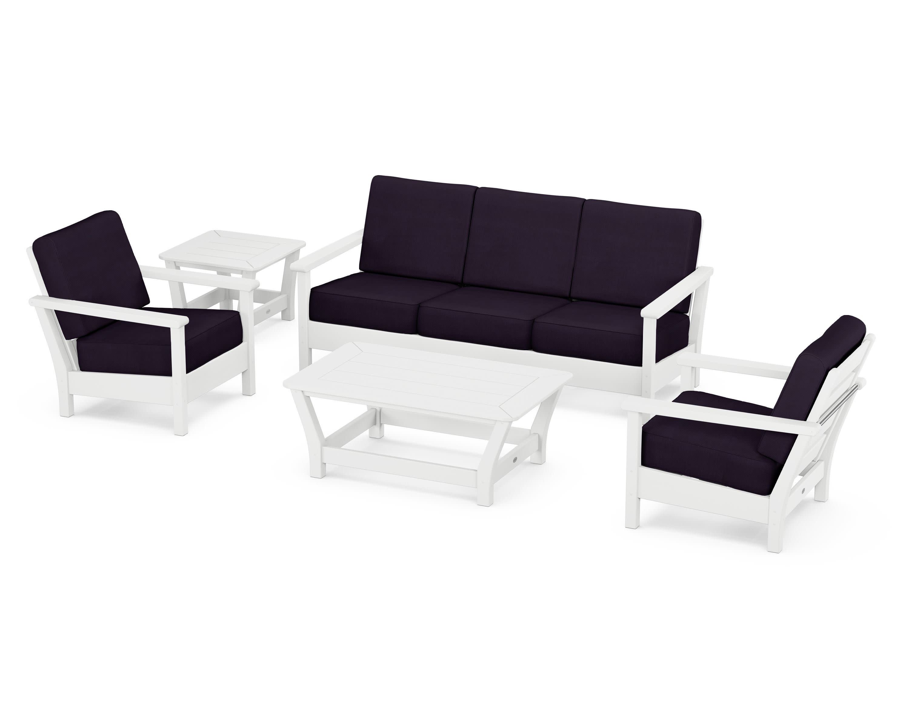 Harbour 5-Piece Deep Seating Set in White / Navy Linen
