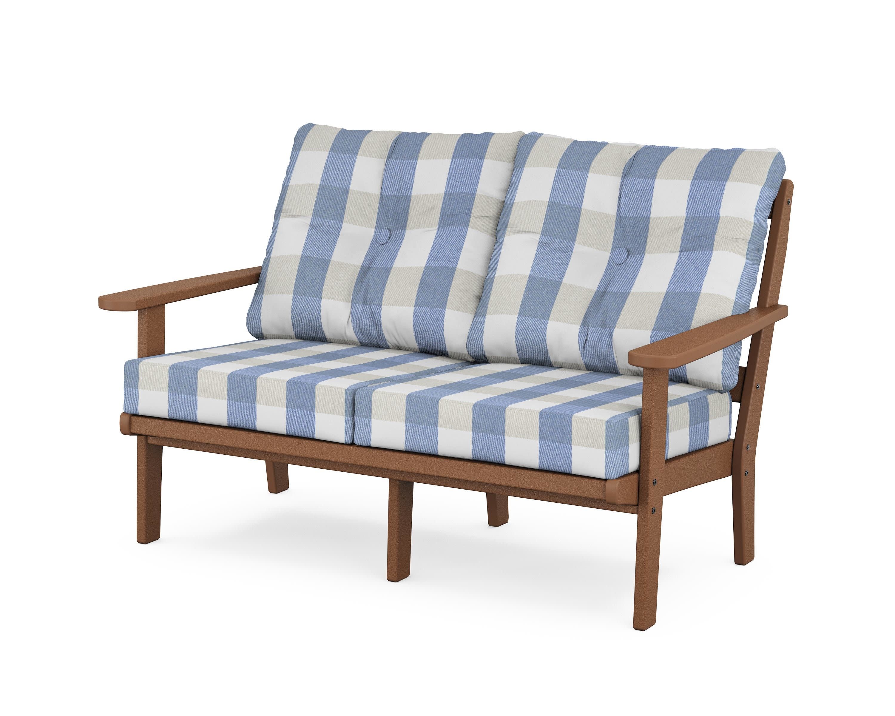 Mission Deep SeatingLoveseat in Teak / Buffalo Plaid Sky Blue