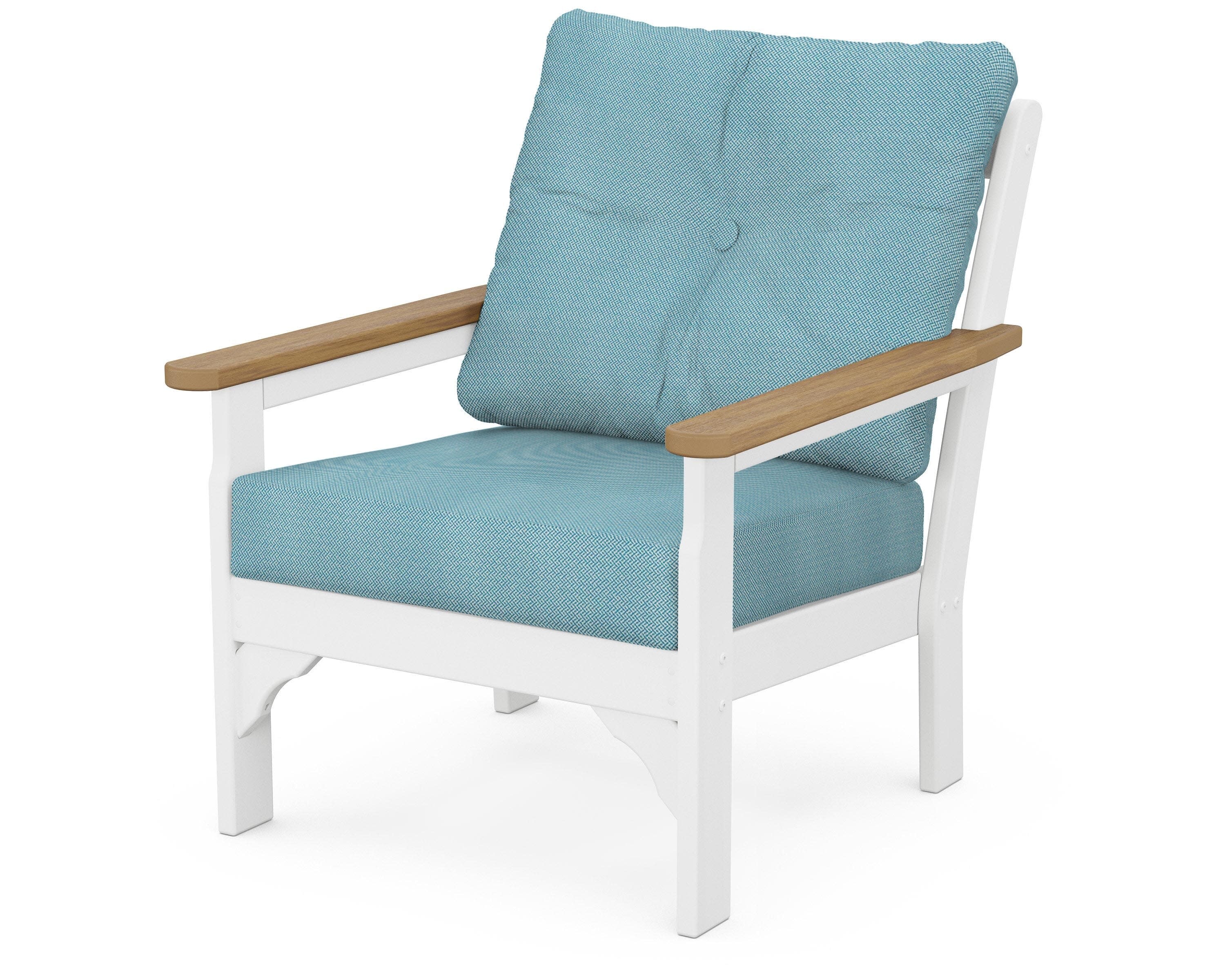 Vineyard Deep Seating Chair in White / Natural / Lattice Sky Blue