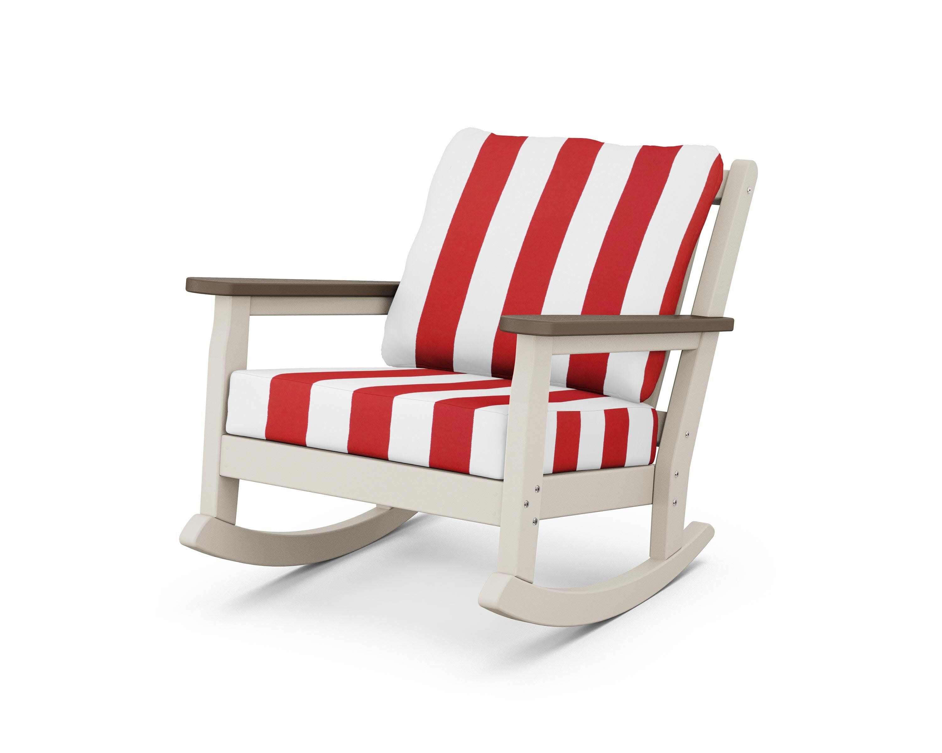 Chippendale Deep Seating Rocking Chair in Sand / Kona / Cabana Stripe Crimson