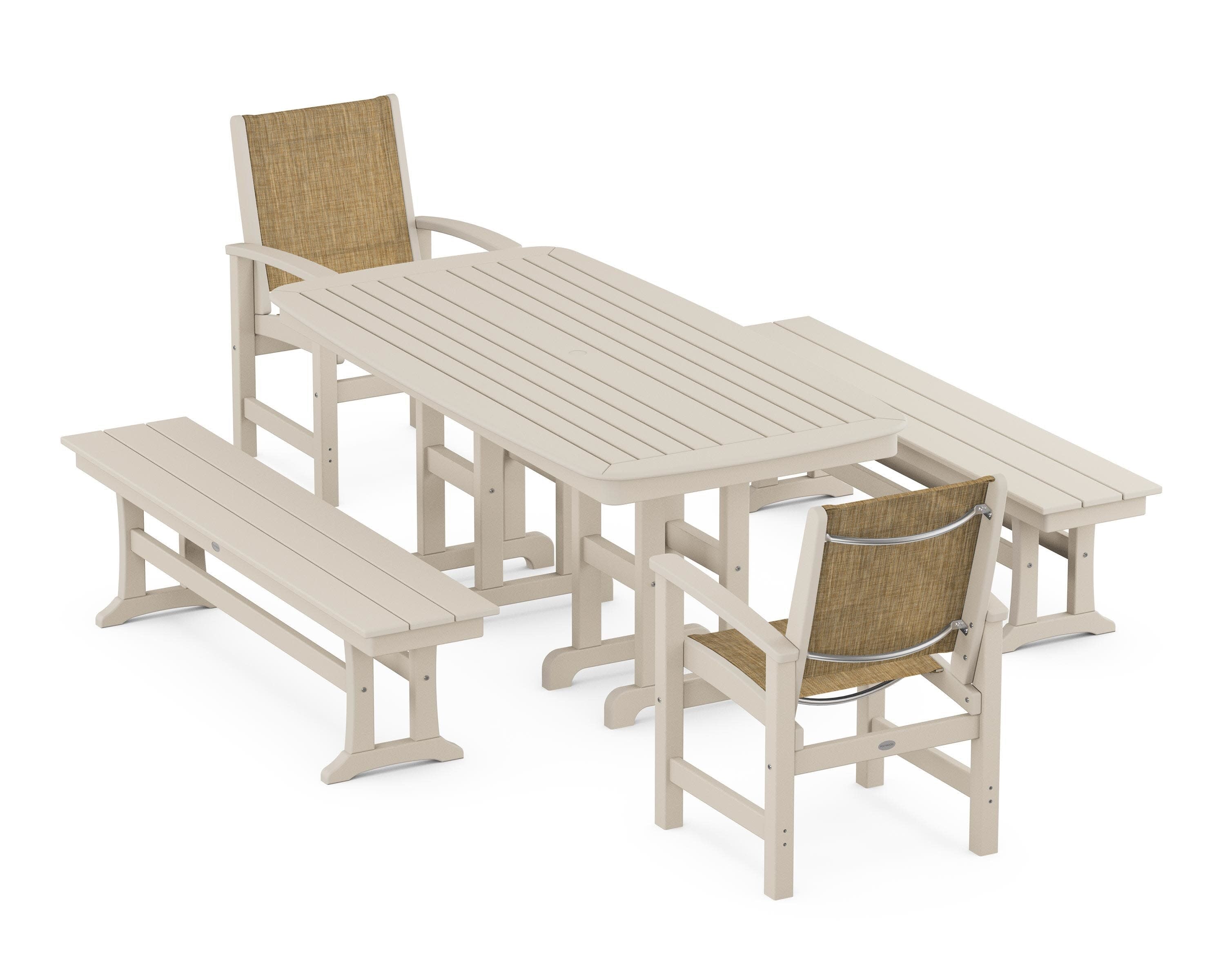 Coastal 5-Piece Dining Set in Sand / Burlap Sling