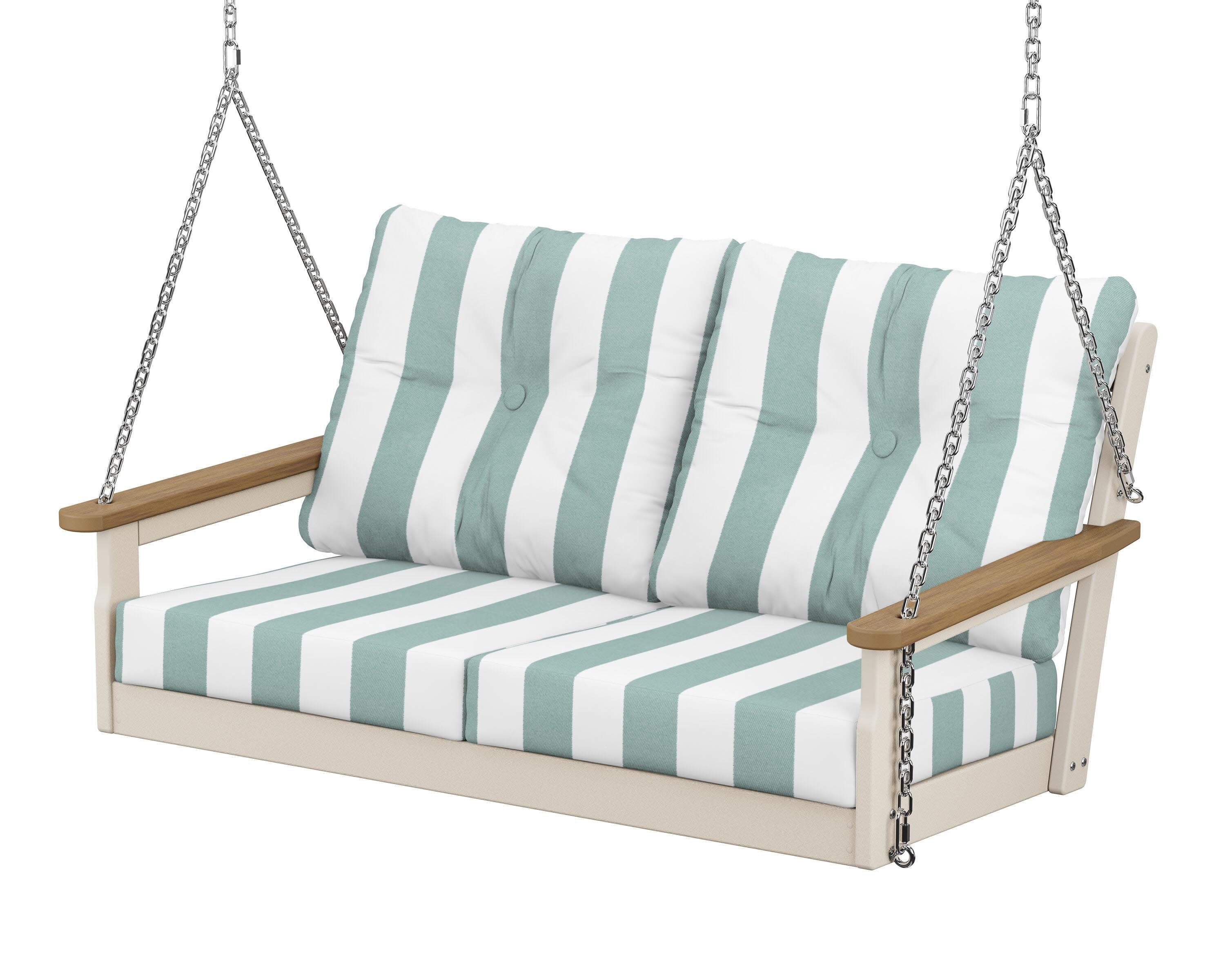 Vineyard Deep Seating Swing in Sand / Natural / Cabana Stripe Glacier Spa