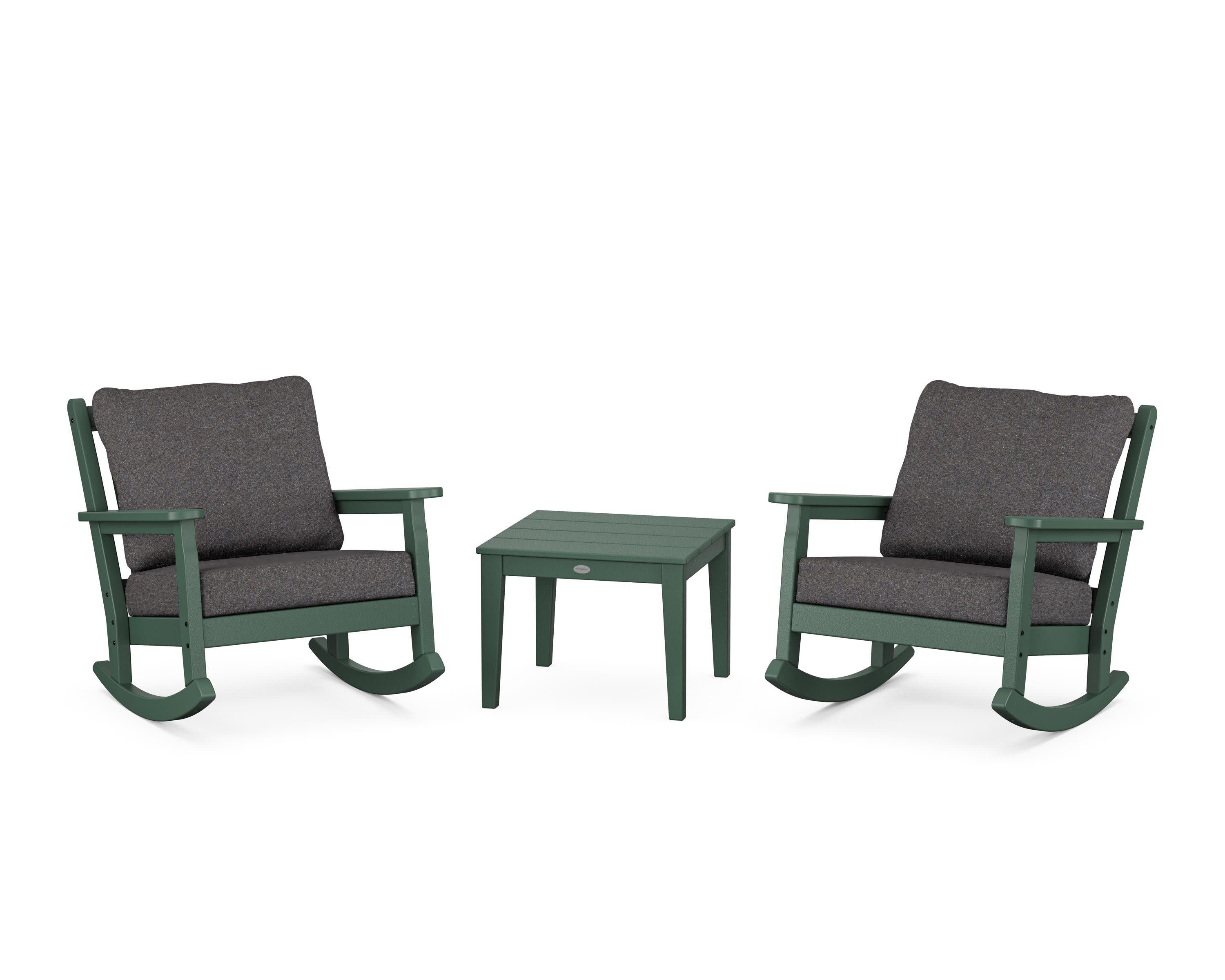 Chippendale 3-Piece Deep Seating Rocker Set in Green / Ash Charcoal