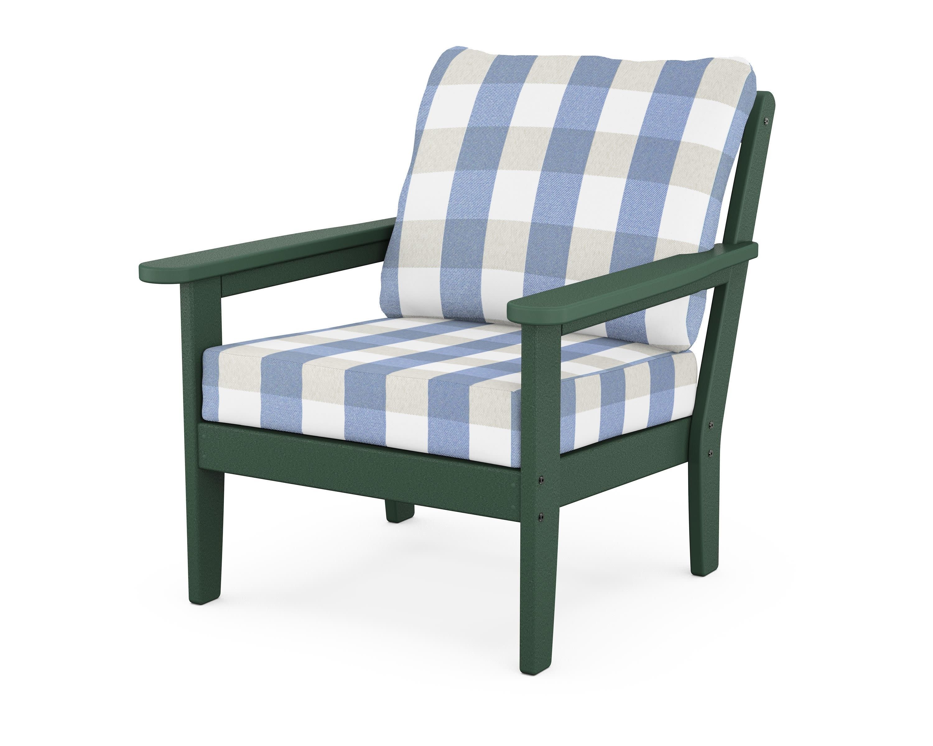 Cottage Deep Seating Chair in Green / Buffalo Plaid Sky Blue