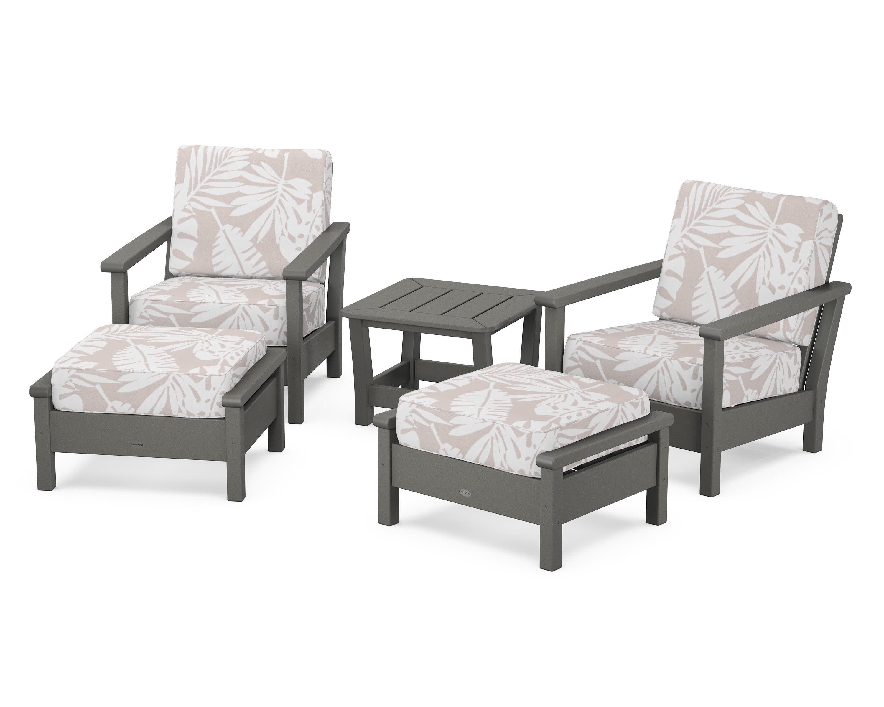 Harbour 5-Piece Deep Seating Chair Set in Slate Grey / Leaf Dune Burlap