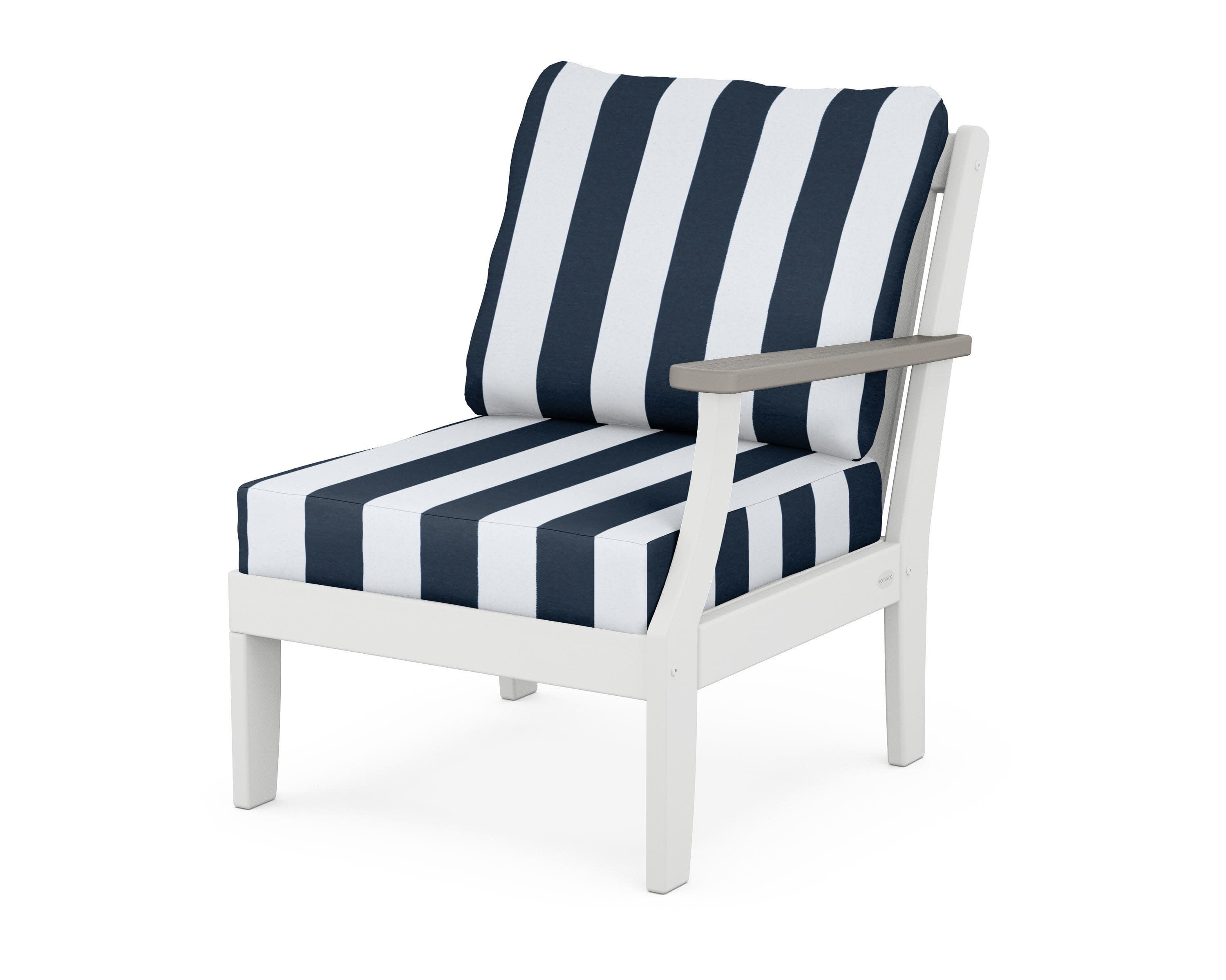 Braxton Modular Right Arm Chair in White / Driftwood / Cabana Stripe Marine Indigo