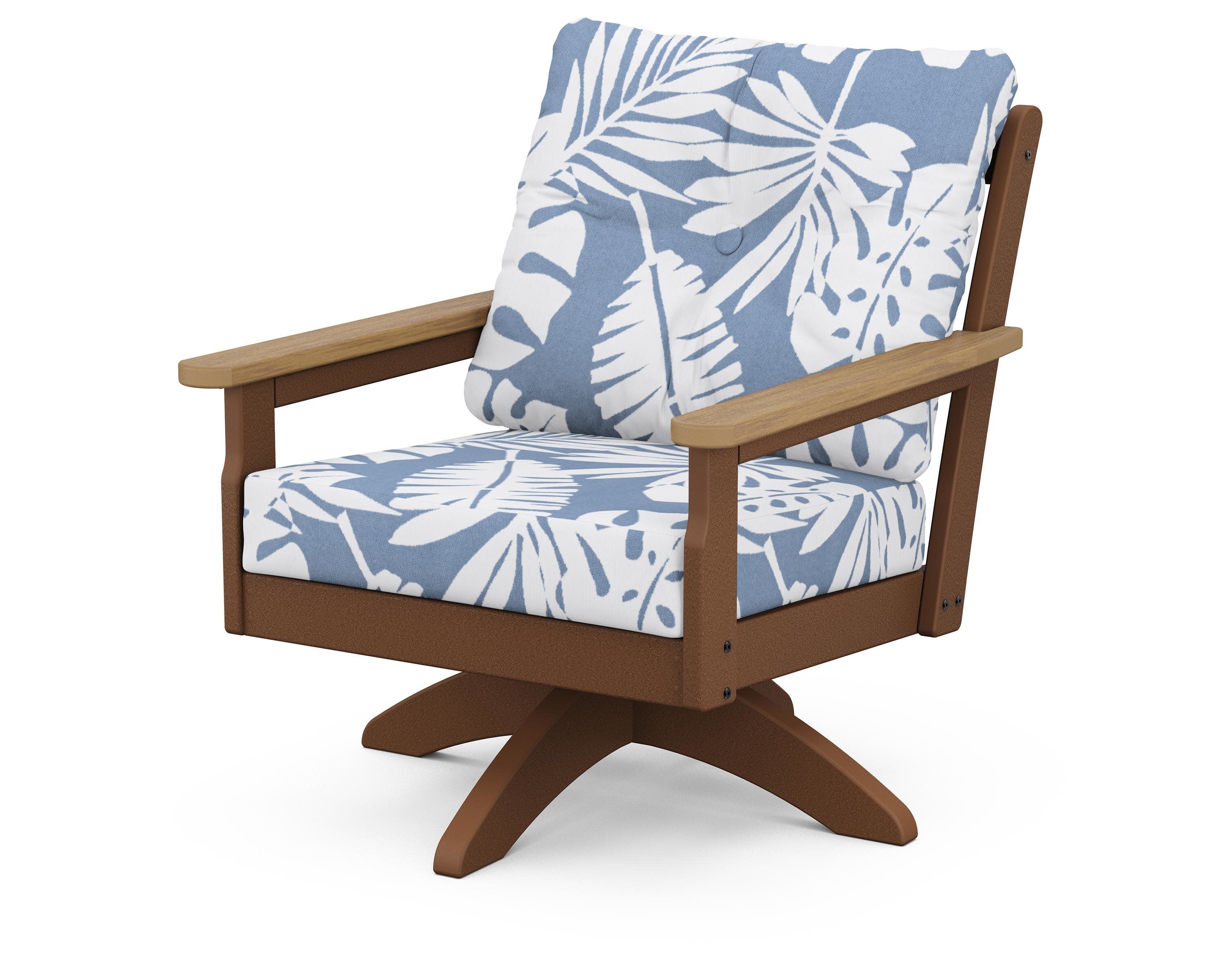 Vineyard Deep Seating Swivel Chair in Teak / Natural / Leaf Sky Blue