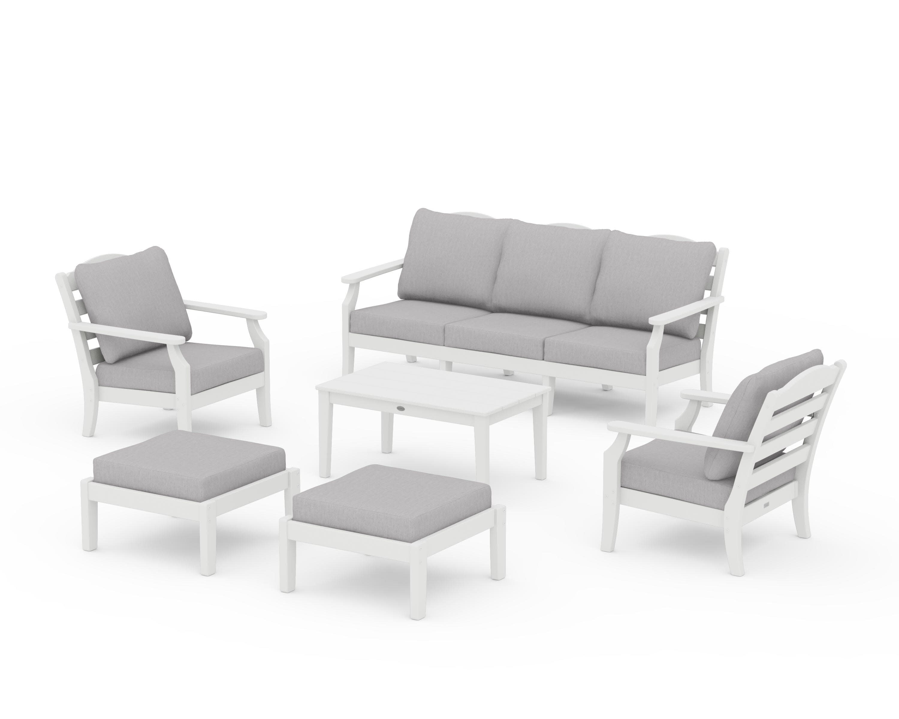 Savannah 6-Piece Lounge Sofa Set in Vintage White / Granite