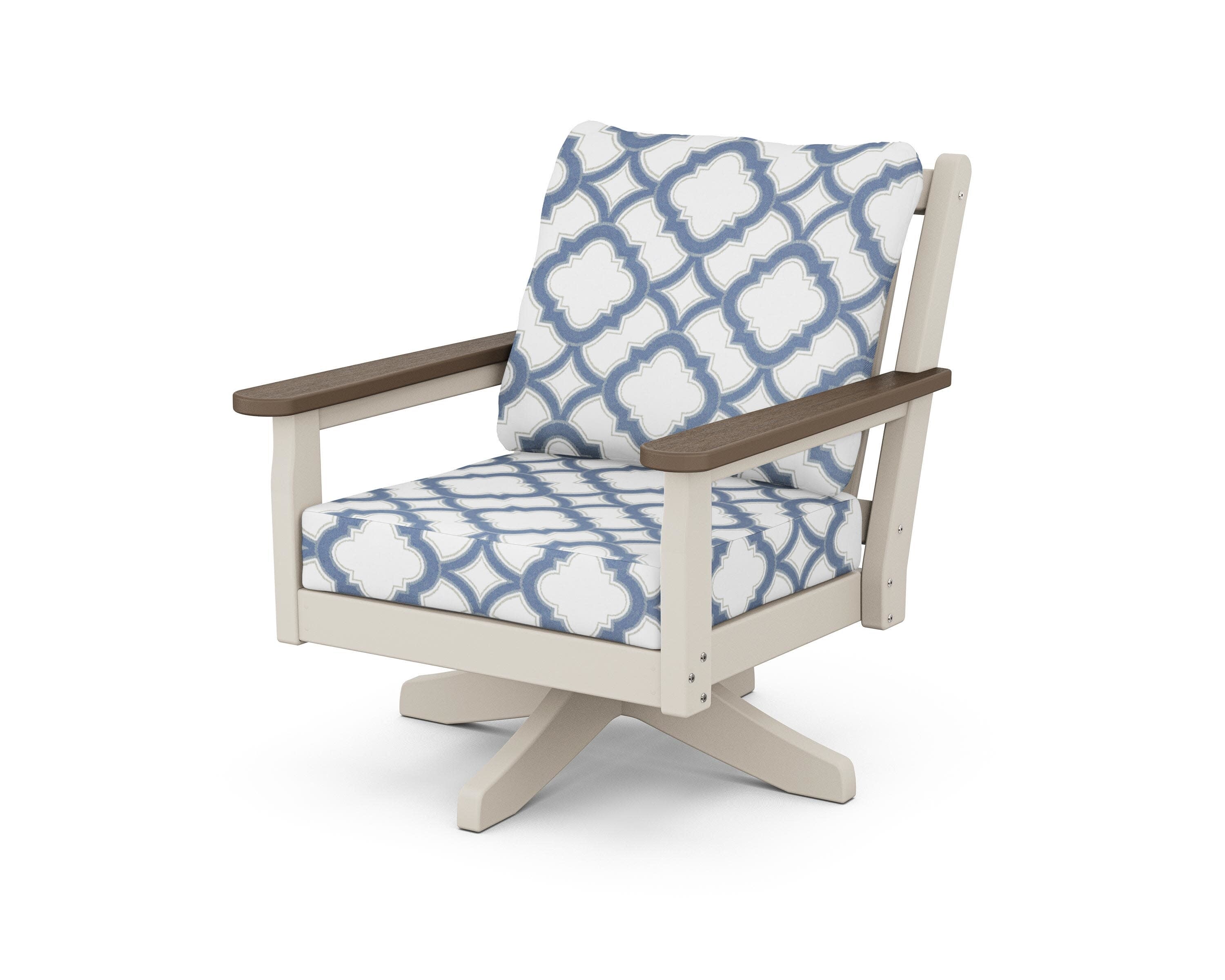 Chippendale Deep Seating Swivel Chair in Sand / Kona / Trellis Sky Blue