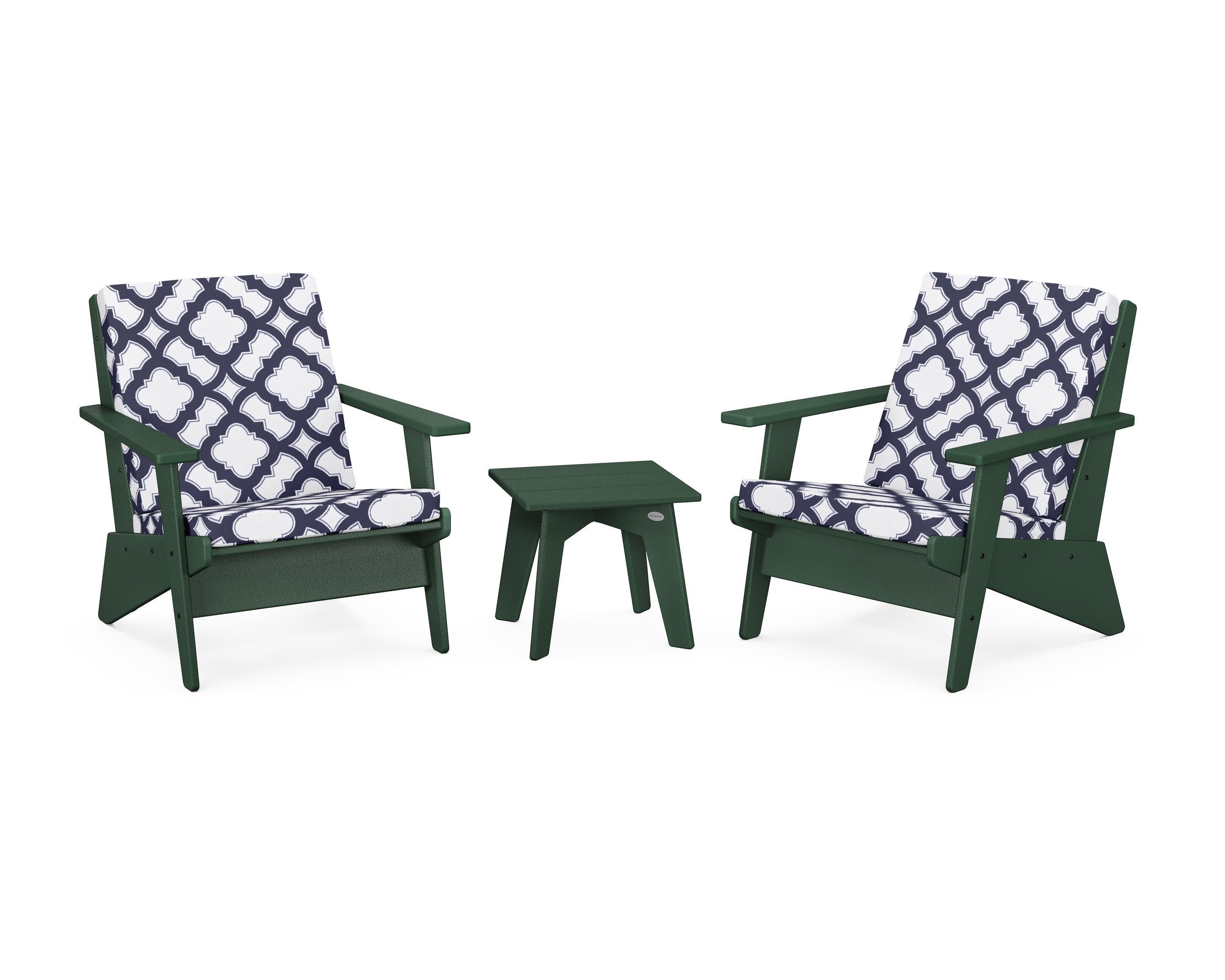Riviera Modern Lounge 3-Piece Set in Green / Trellis Navy