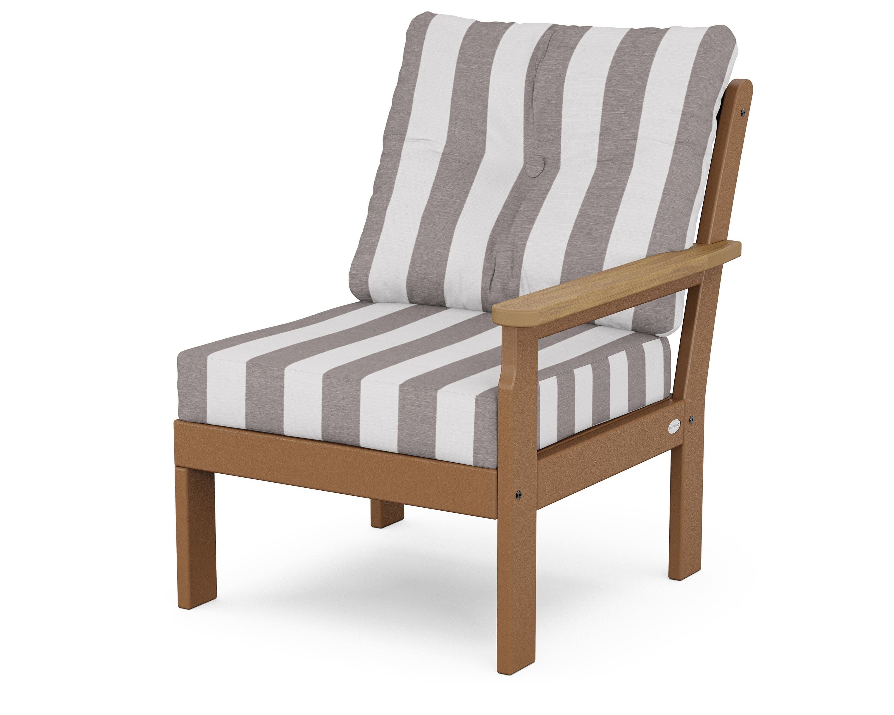 Vineyard Modular Right Arm Chair in Teak / Natural / Cabana Stripe Grey Mist
