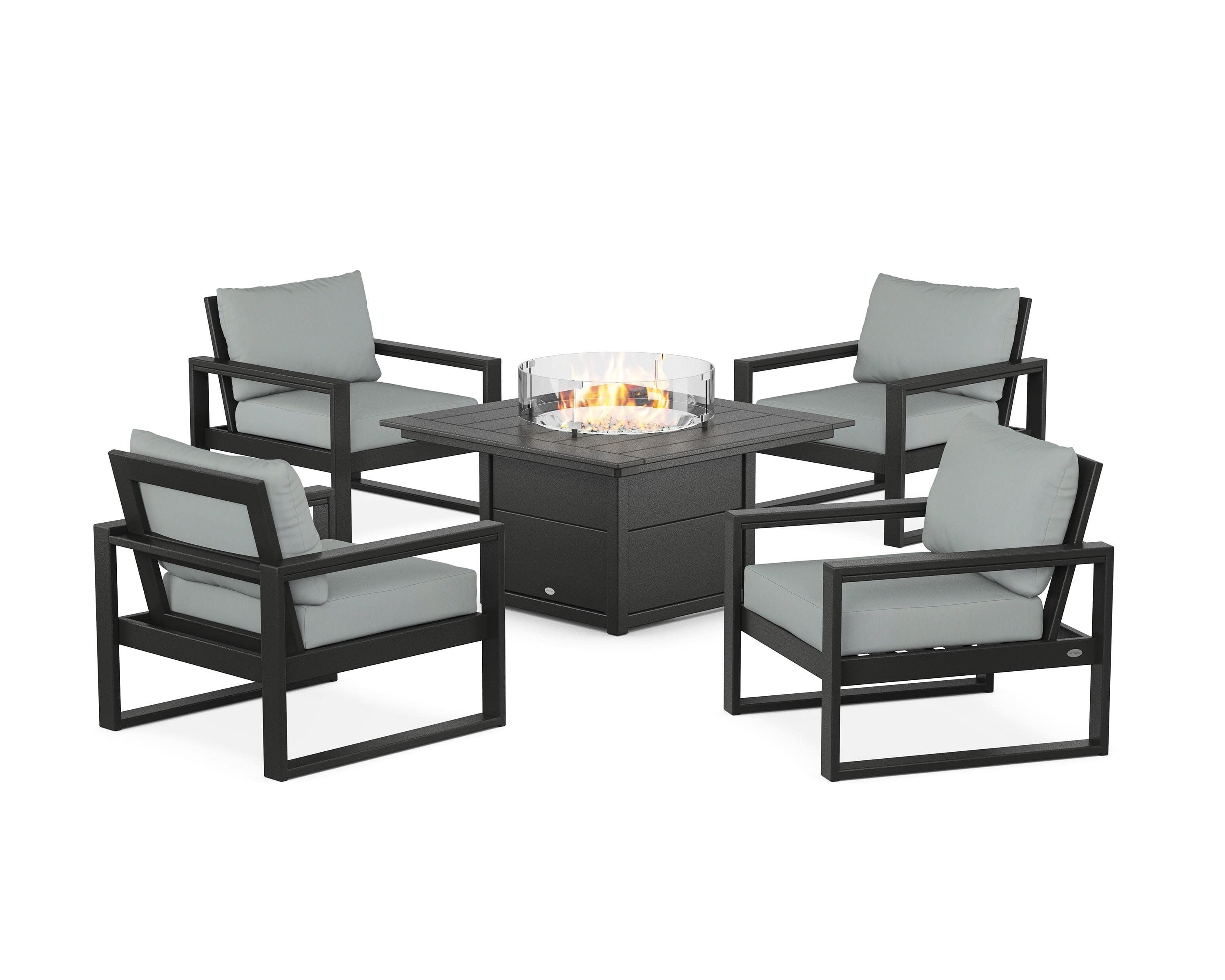 EDGE Sectional 5-Piece Deep Seating Set with Fire Pit Table in Black / Spa