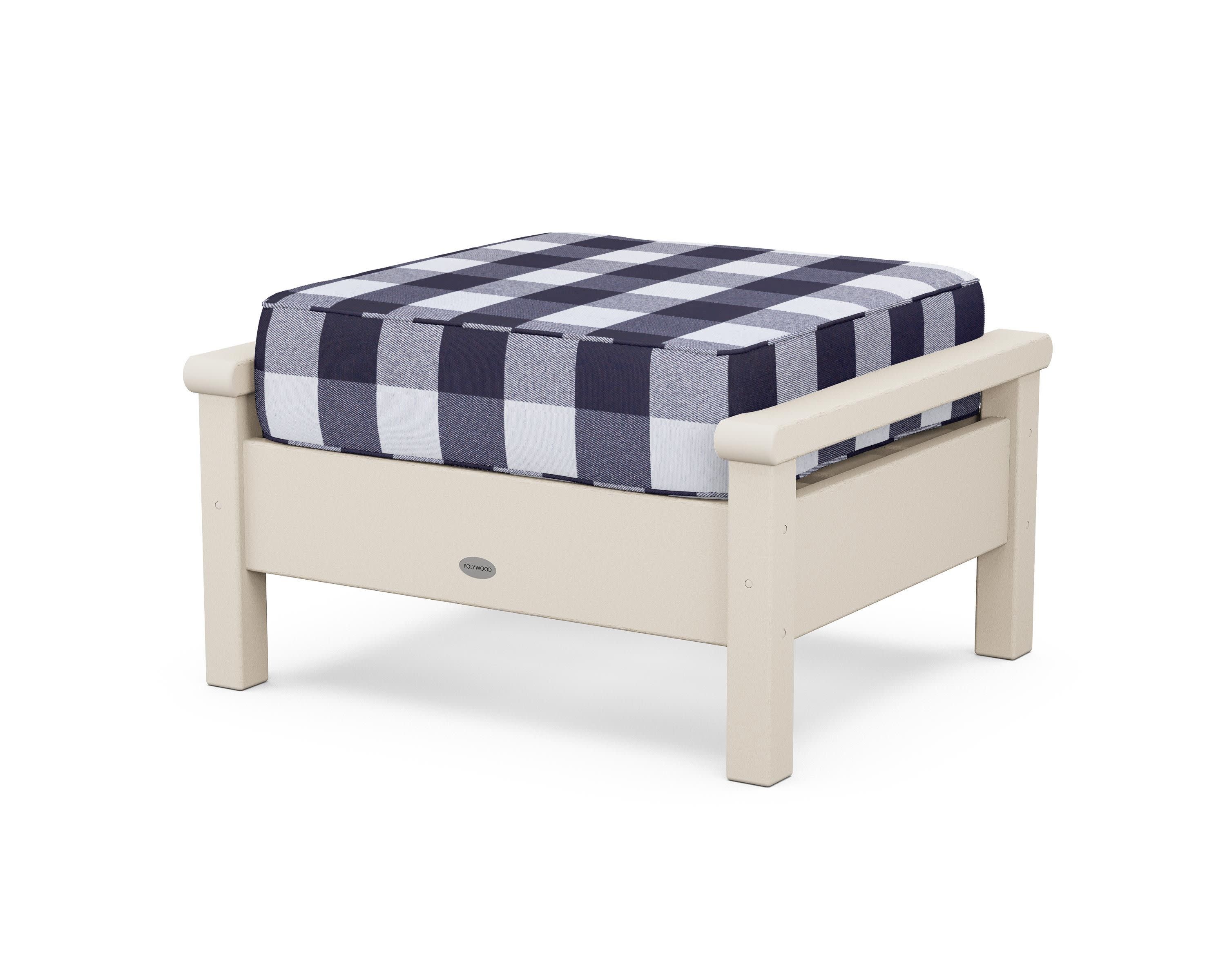Harbour Deep Seating Ottoman in Sand / Buffalo Plaid Navy