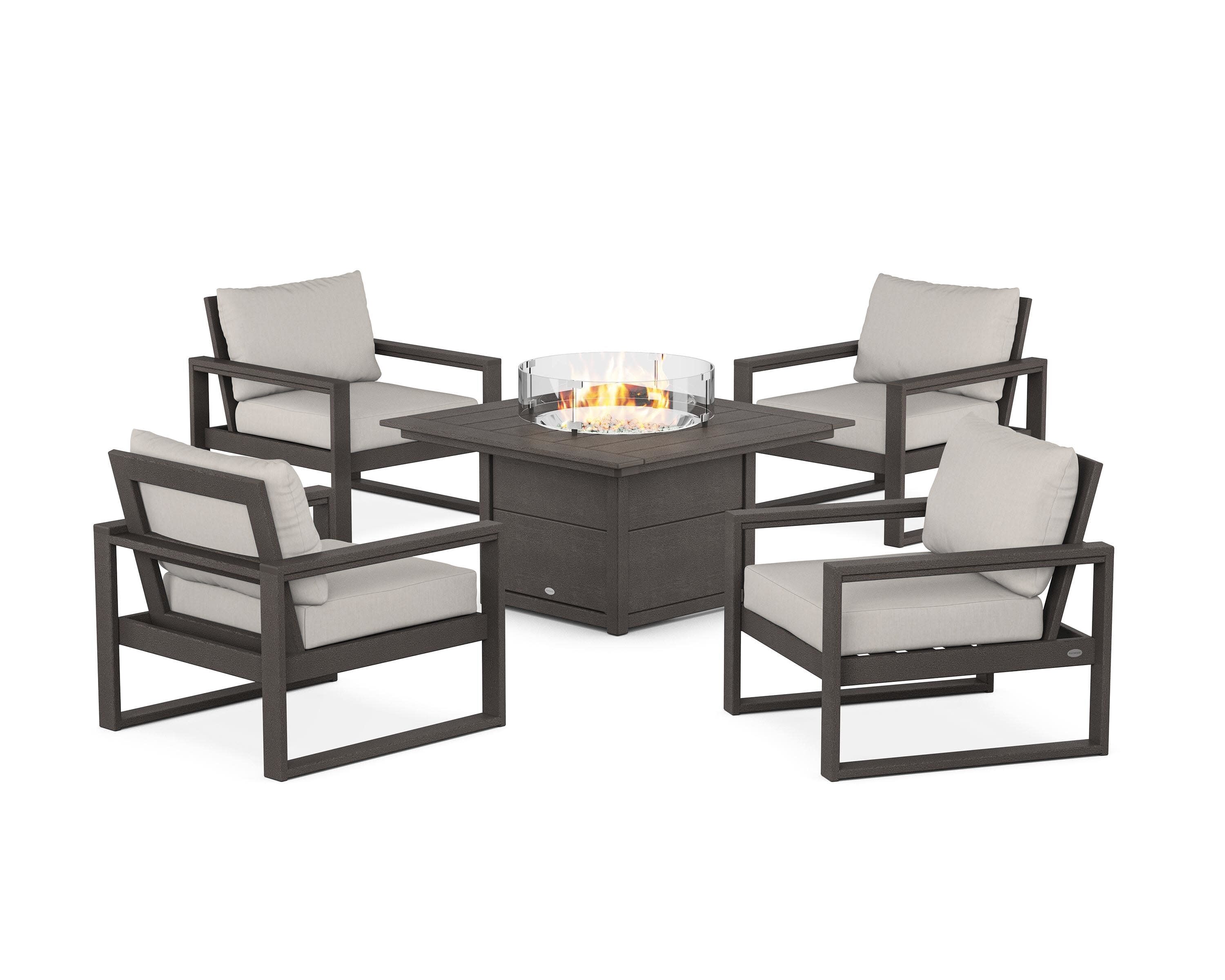 EDGE Sectional 5-Piece Deep Seating Set with Fire Pit Table in Vintage Coffee / Cast Ash