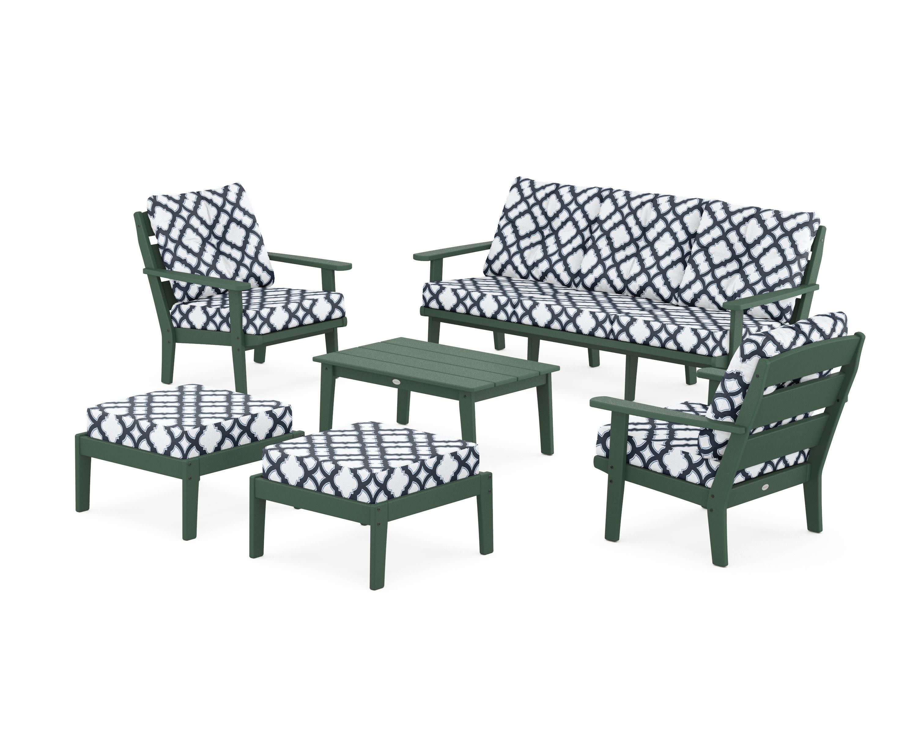 Lakeside 6-Piece Lounge Sofa Set in Green / Trellis Marine Indigo