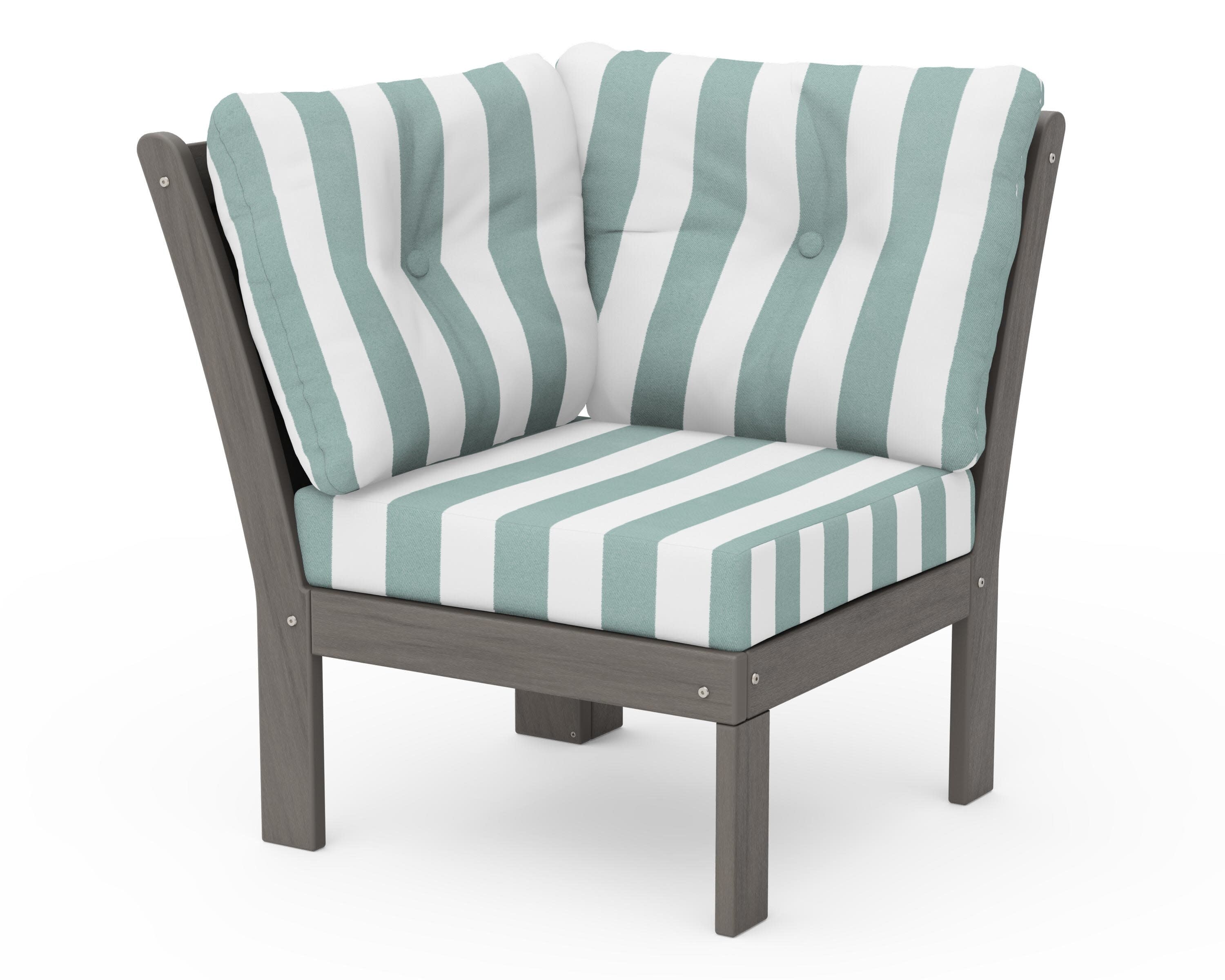 Vineyard Modular Corner Chair in Driftwood / Cabana Stripe Glacier Spa