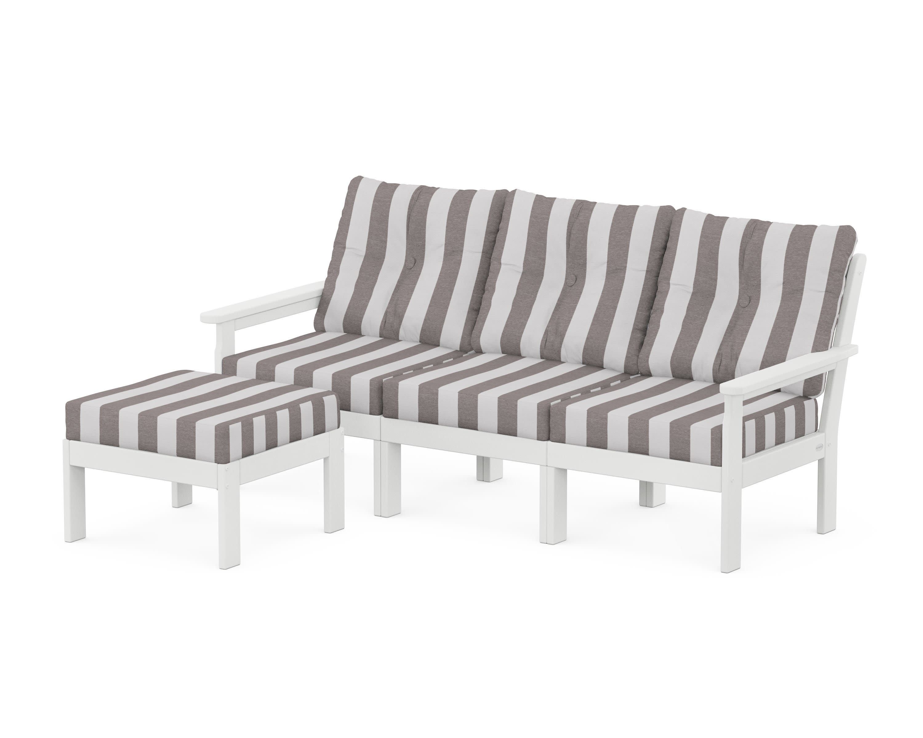 Vineyard 4-Piece Sectional with Ottoman in White / Cabana Stripe Grey Mist