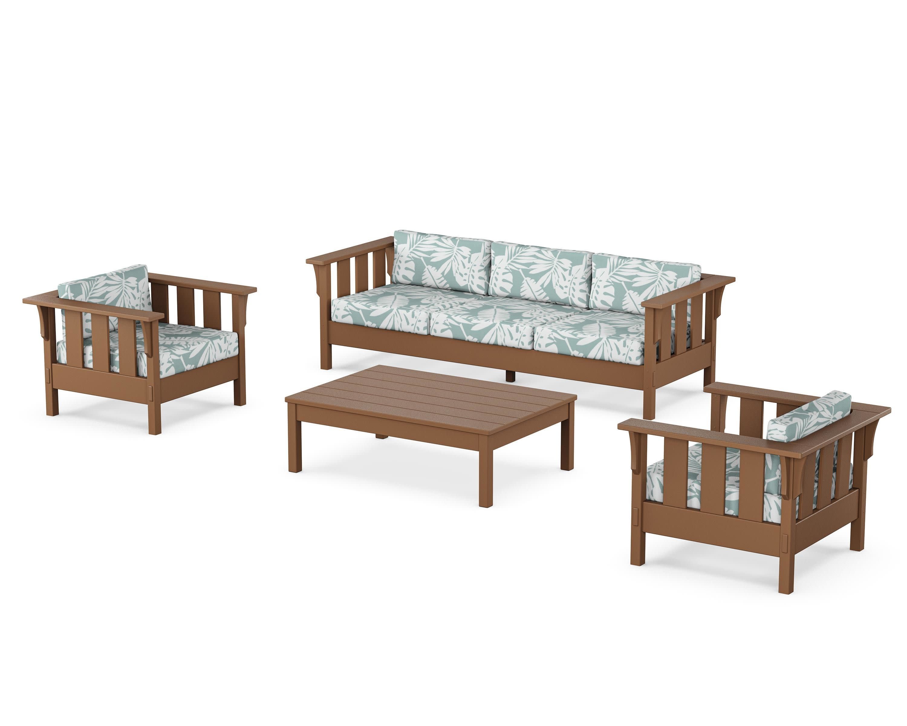 Acadia 4-Piece Deep Seating Set with Sofa in Teak / Leaf Glacier Spa