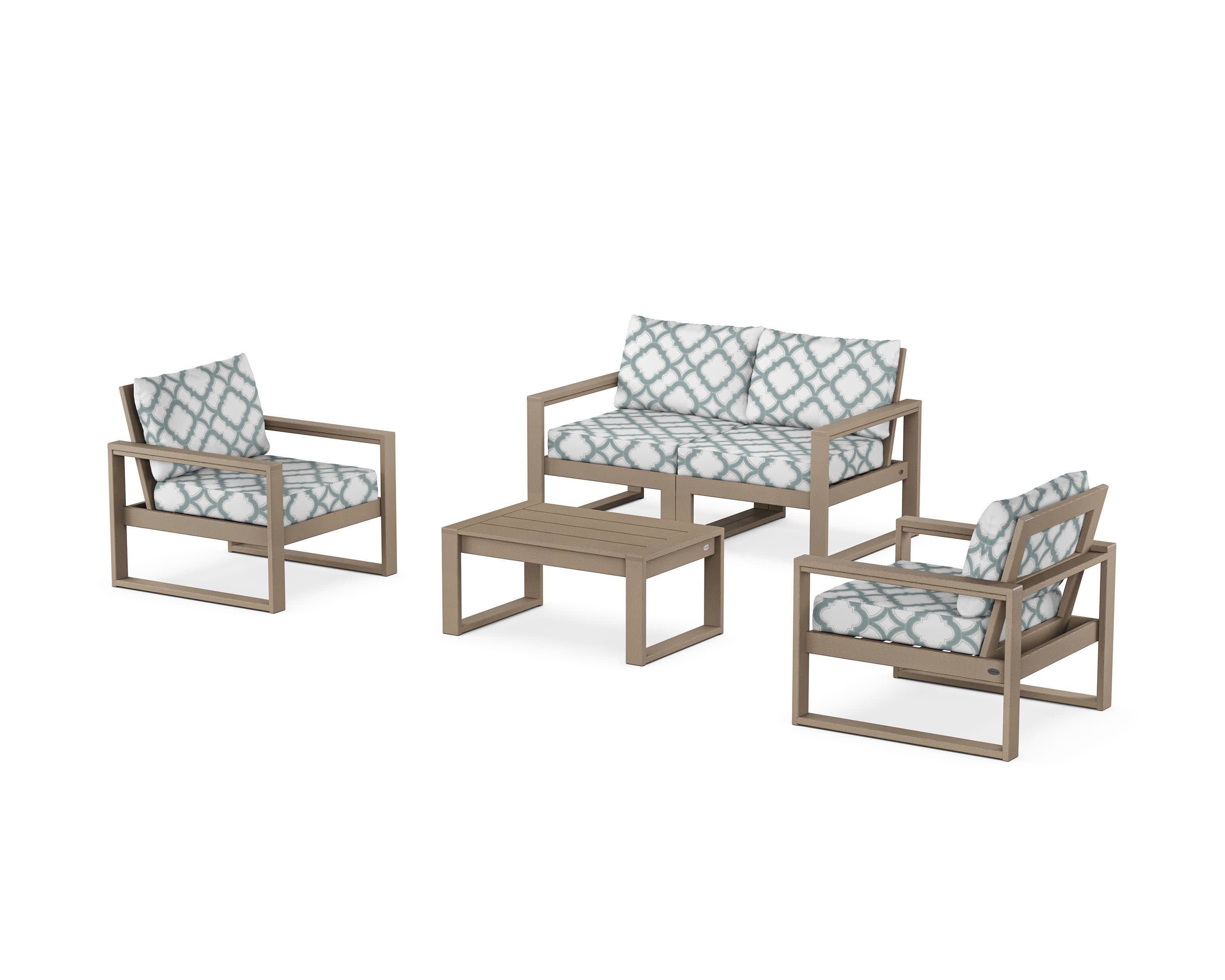 EDGE Sectional 4-Piece Deep Seating Set with Loveseat in Vintage Sahara / Trellis Glacier Spa