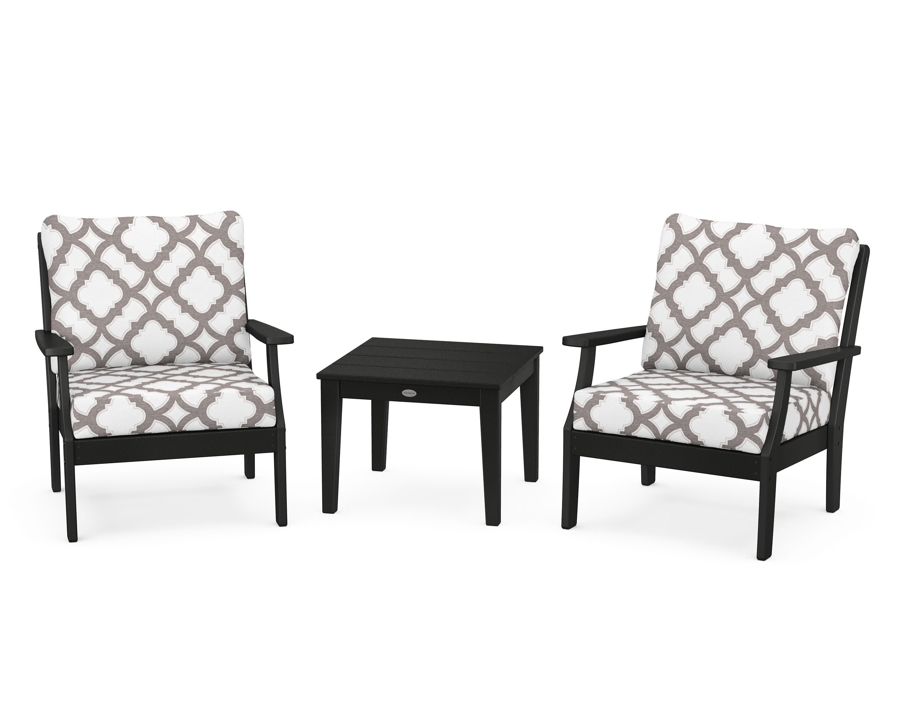 Braxton 3-Piece Deep Seating Set in Black / Trellis Grey Mist