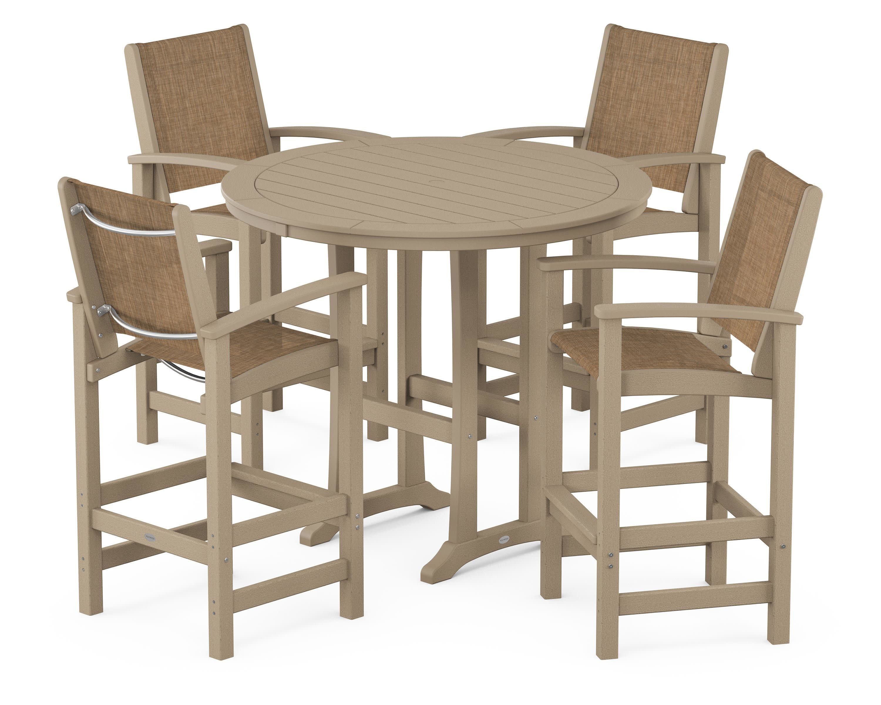 Coastal 5-Piece Nautical Trestle Bar Set in Vintage Sahara / Burlap Sling