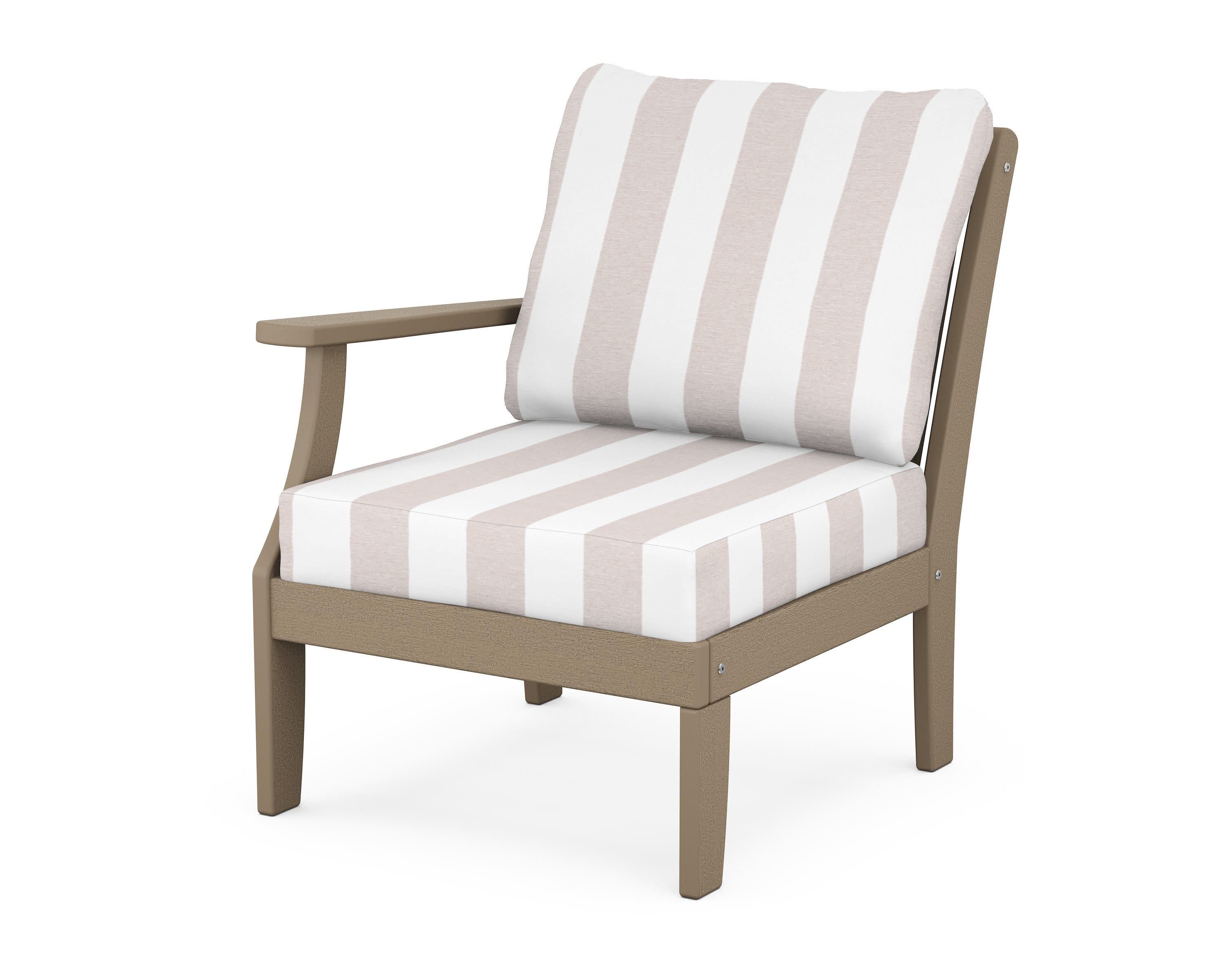 Braxton Modular Left Arm Chair in Vintage Sahara / Cabana Stripe Dune Burlap