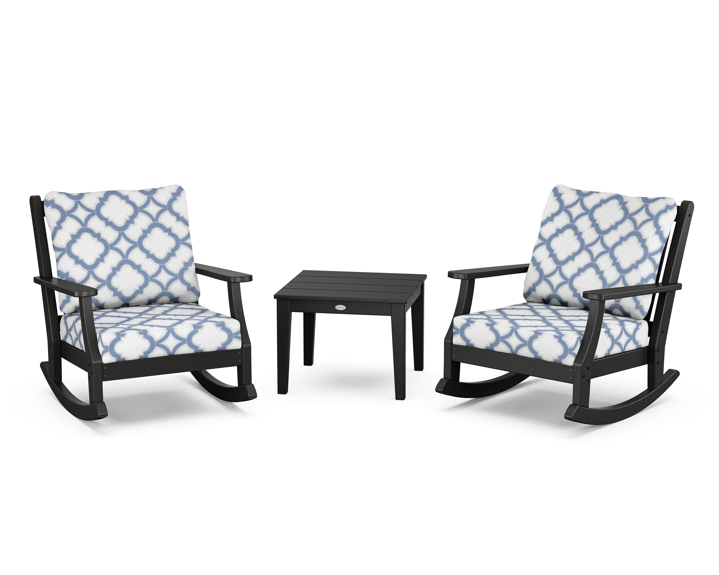 Wovendale 3-Piece Deep Seating Rocker Set in Black / Trellis Sky Blue