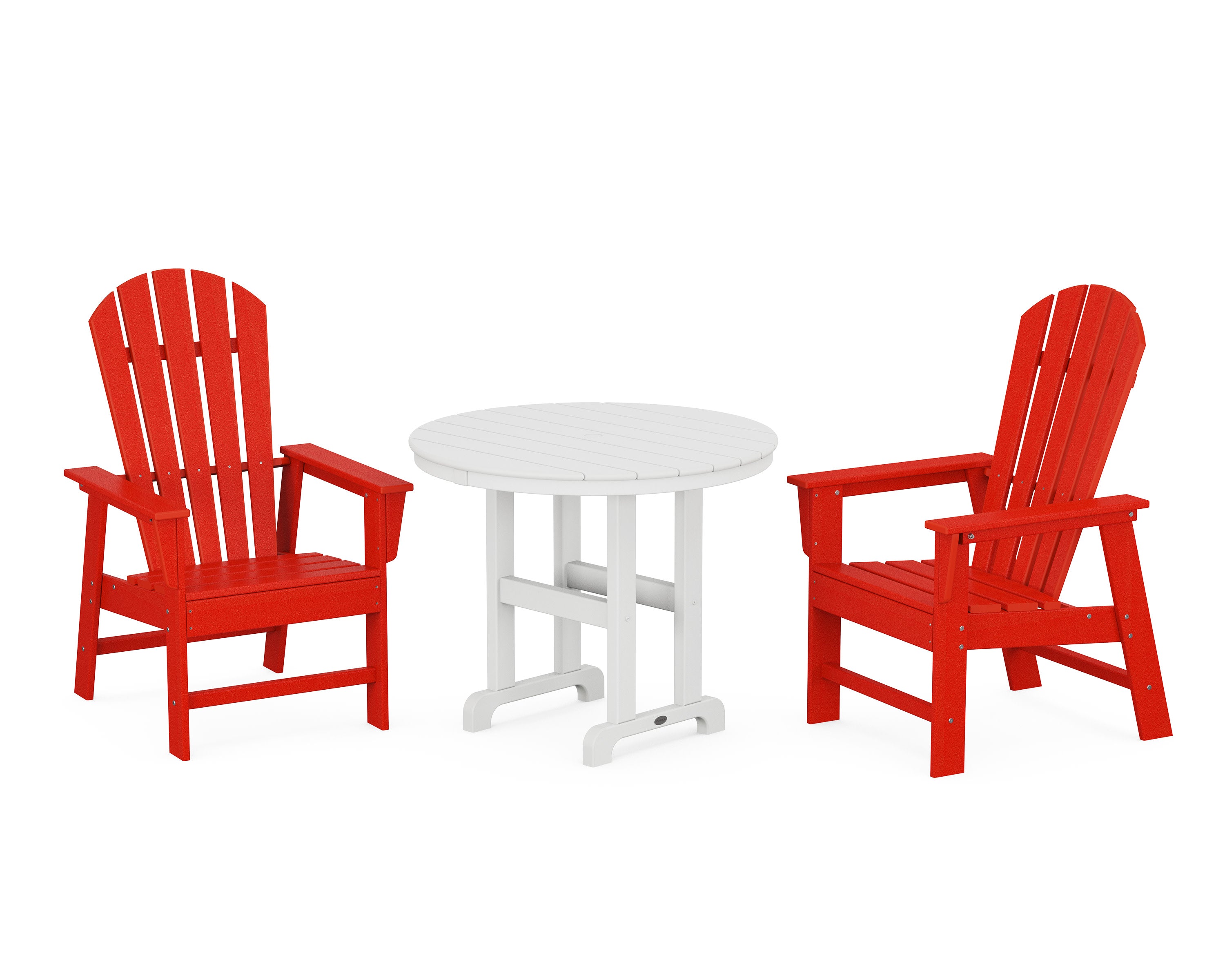 South Beach 3-Piece Round Farmhouse Dining Set in Sunset Red / White