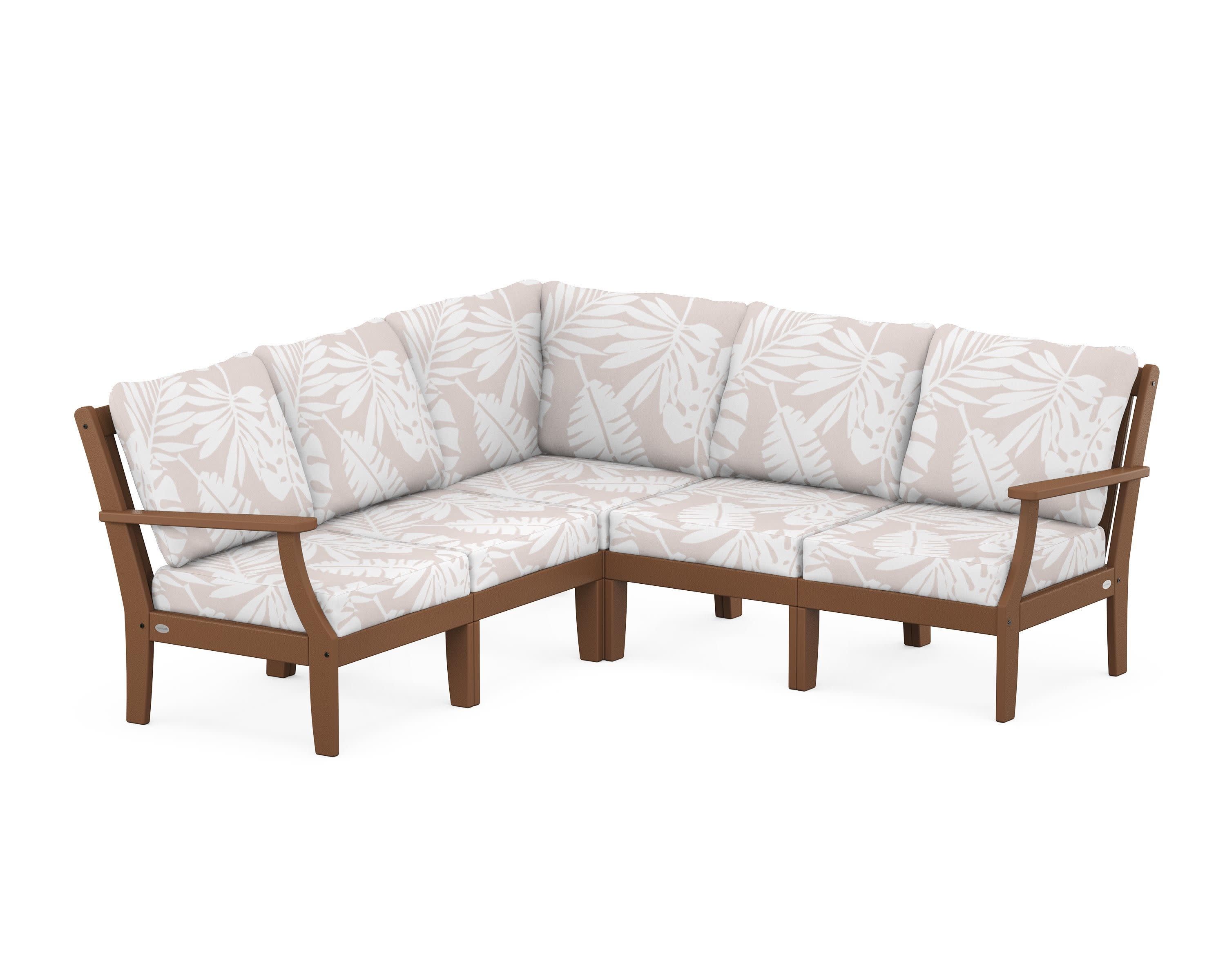 Braxton Modular 5-Piece Deep Seating Set in Teak / Leaf Dune Burlap