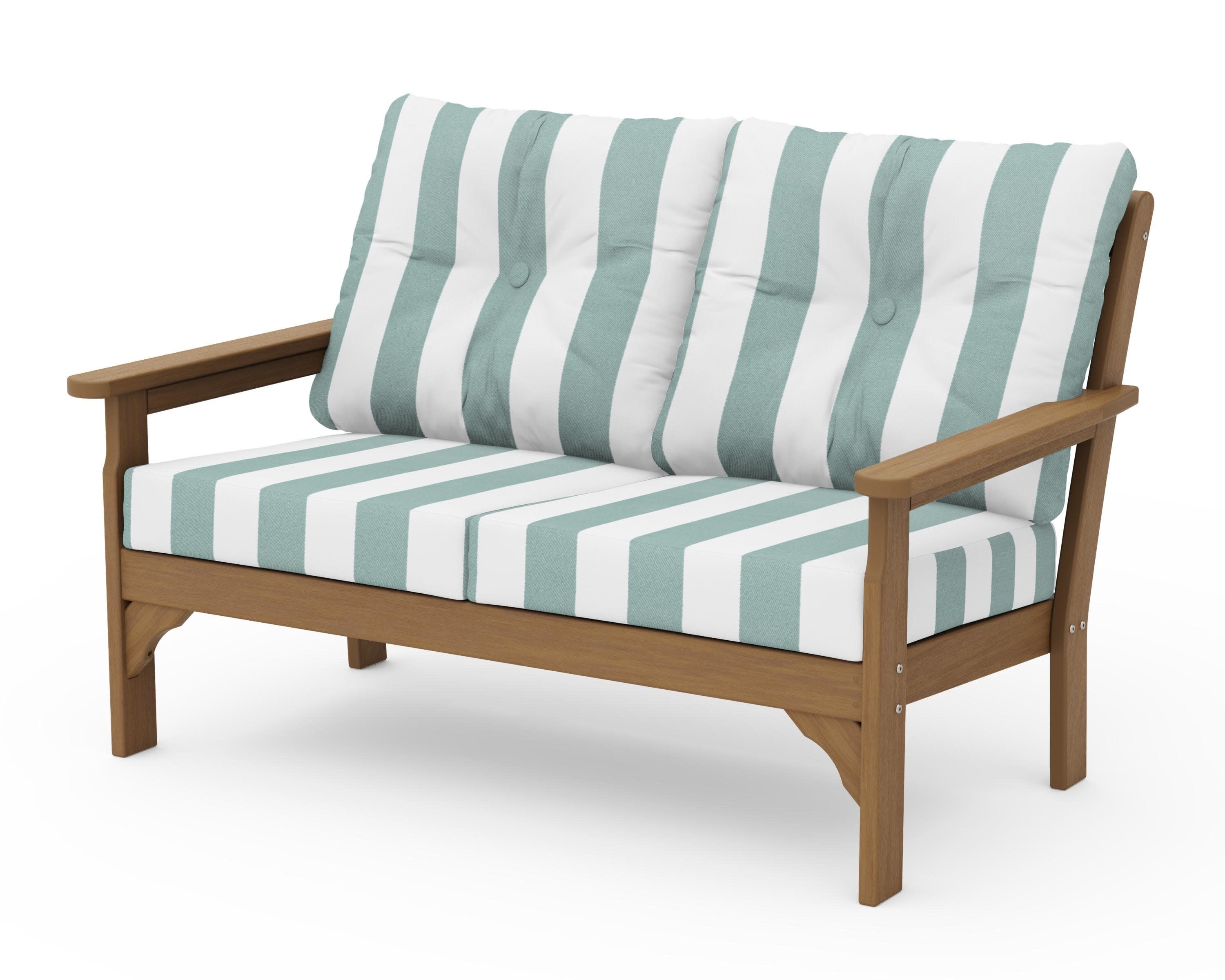 Vineyard Deep Seating Loveseat in Natural / Cabana Stripe Glacier Spa