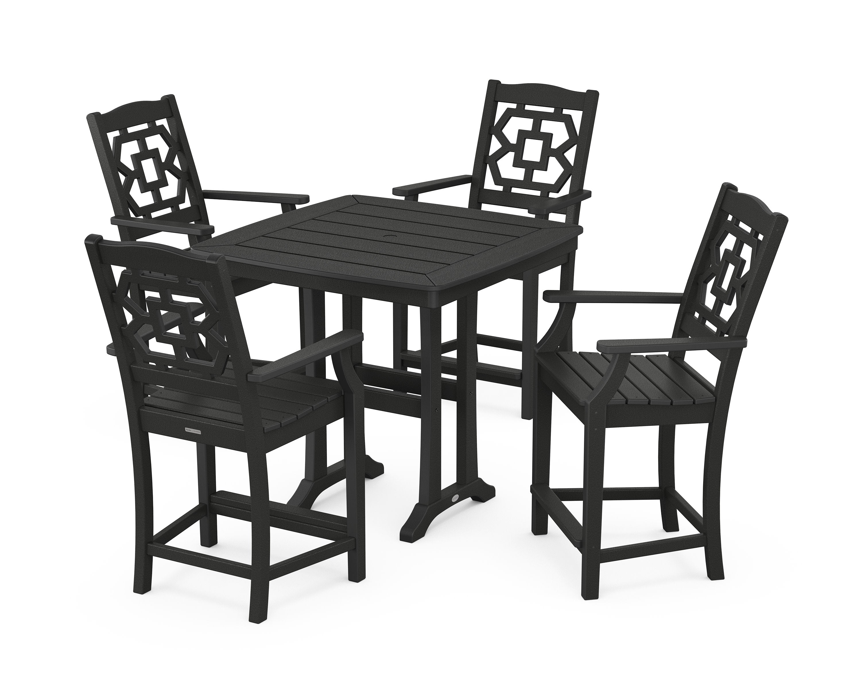 Chinoiserie 5-Piece Counter Set with Trestle Legs in Black