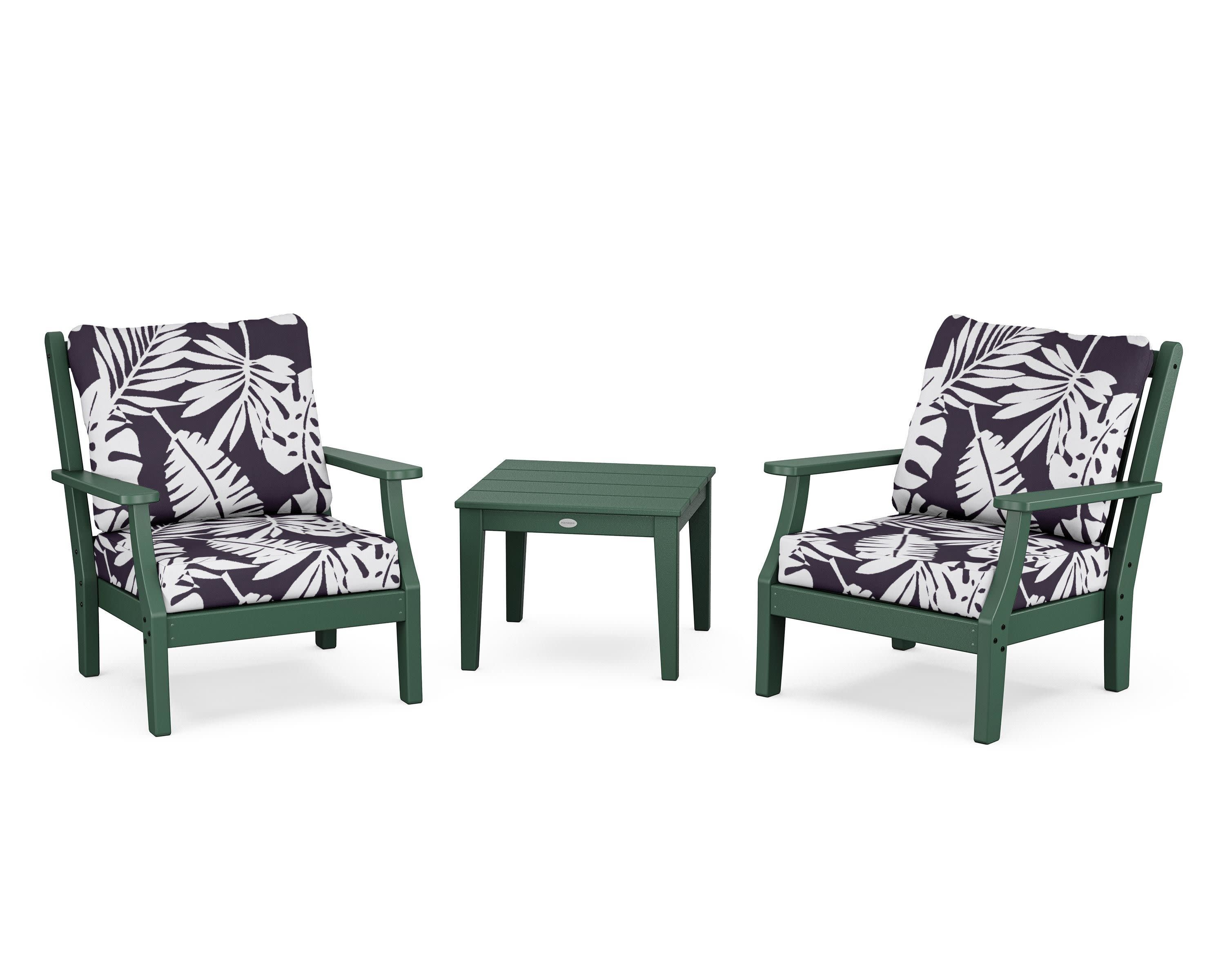 Wovendale 3-Piece Deep Seating Set in Green / Leaf Navy