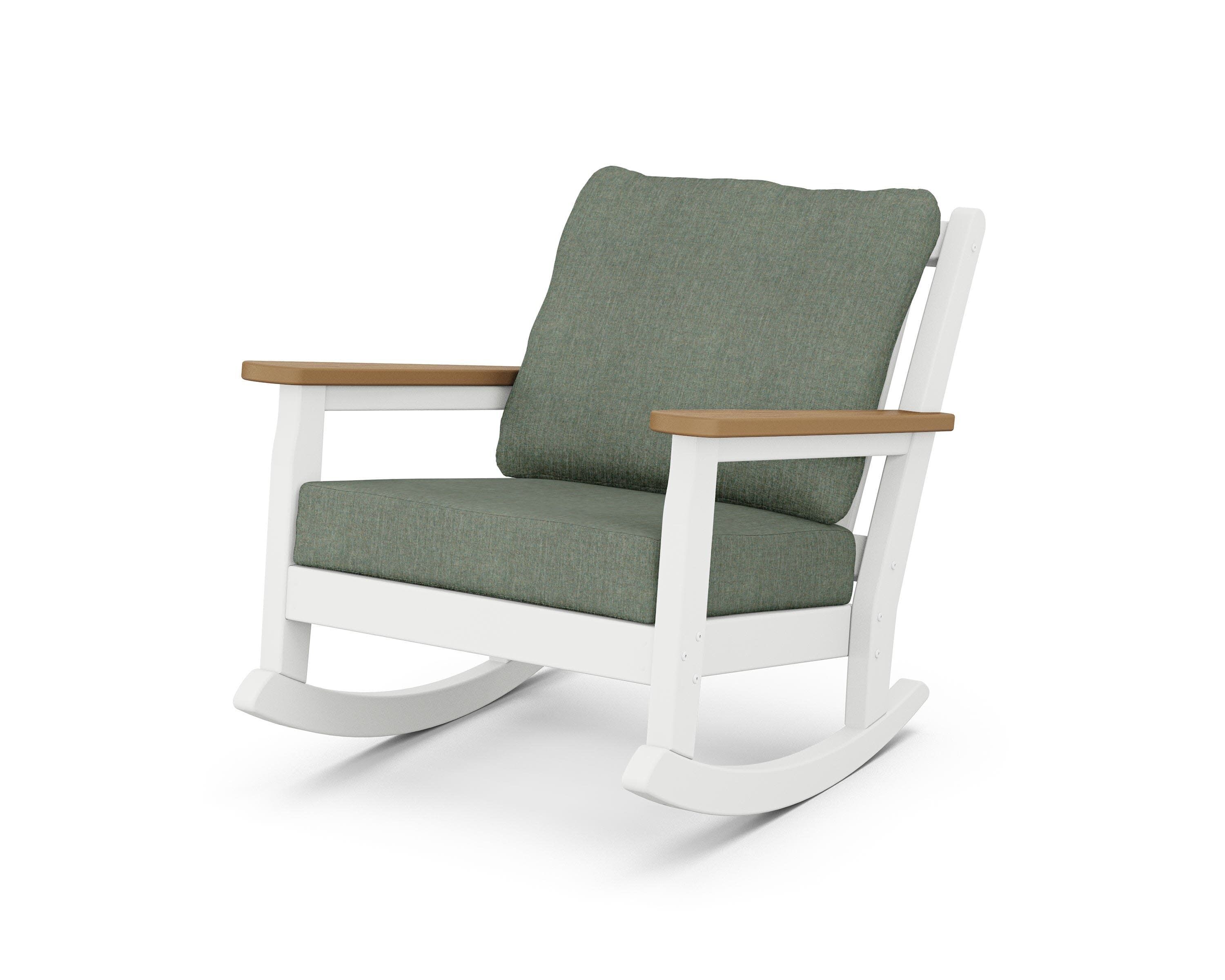 Chippendale Deep Seating Rocking Chair in White / Natural / Cast Sage