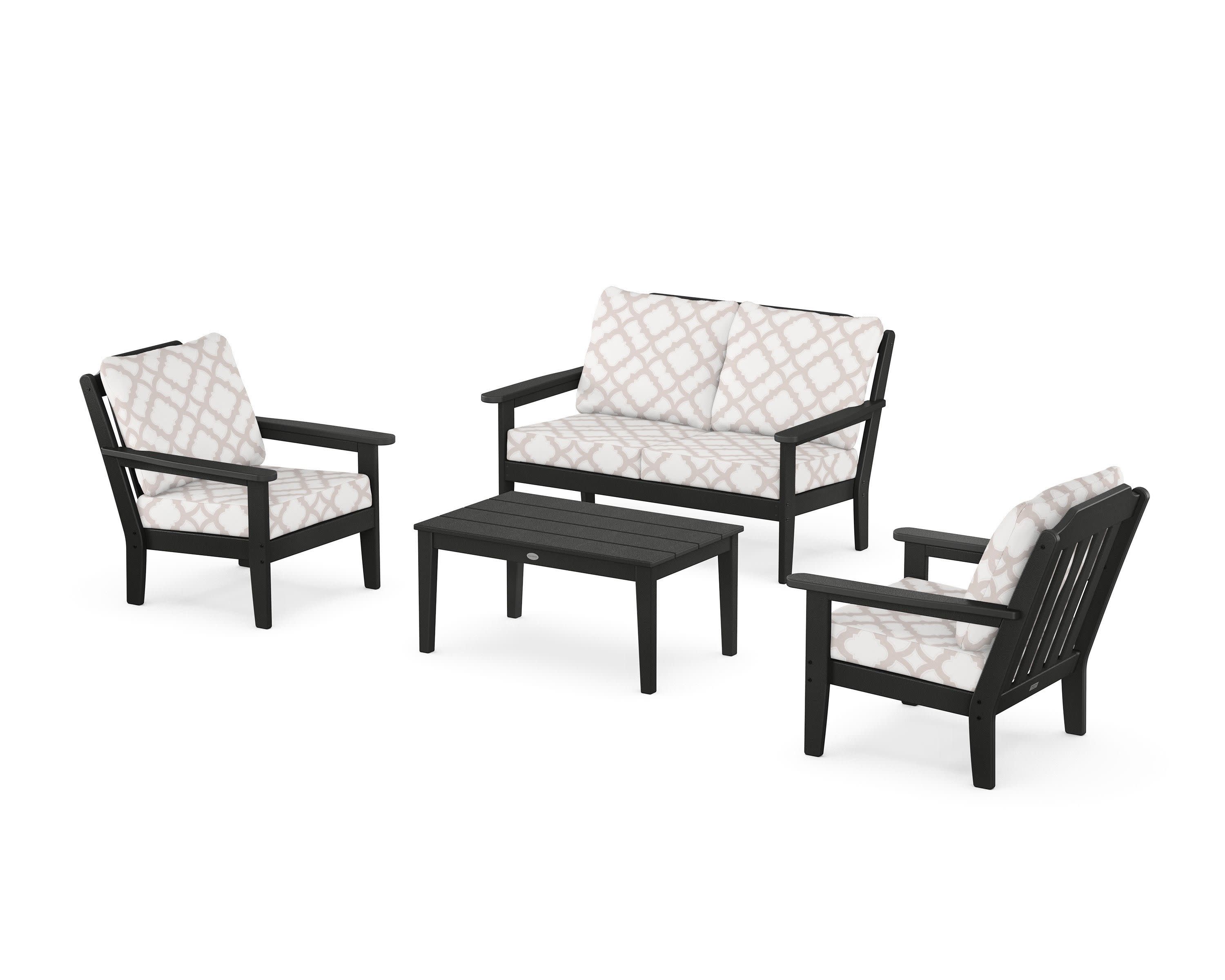 Cottage 4-Piece Deep Seating Set with Loveseat in Black / Trellis Dune Burlap