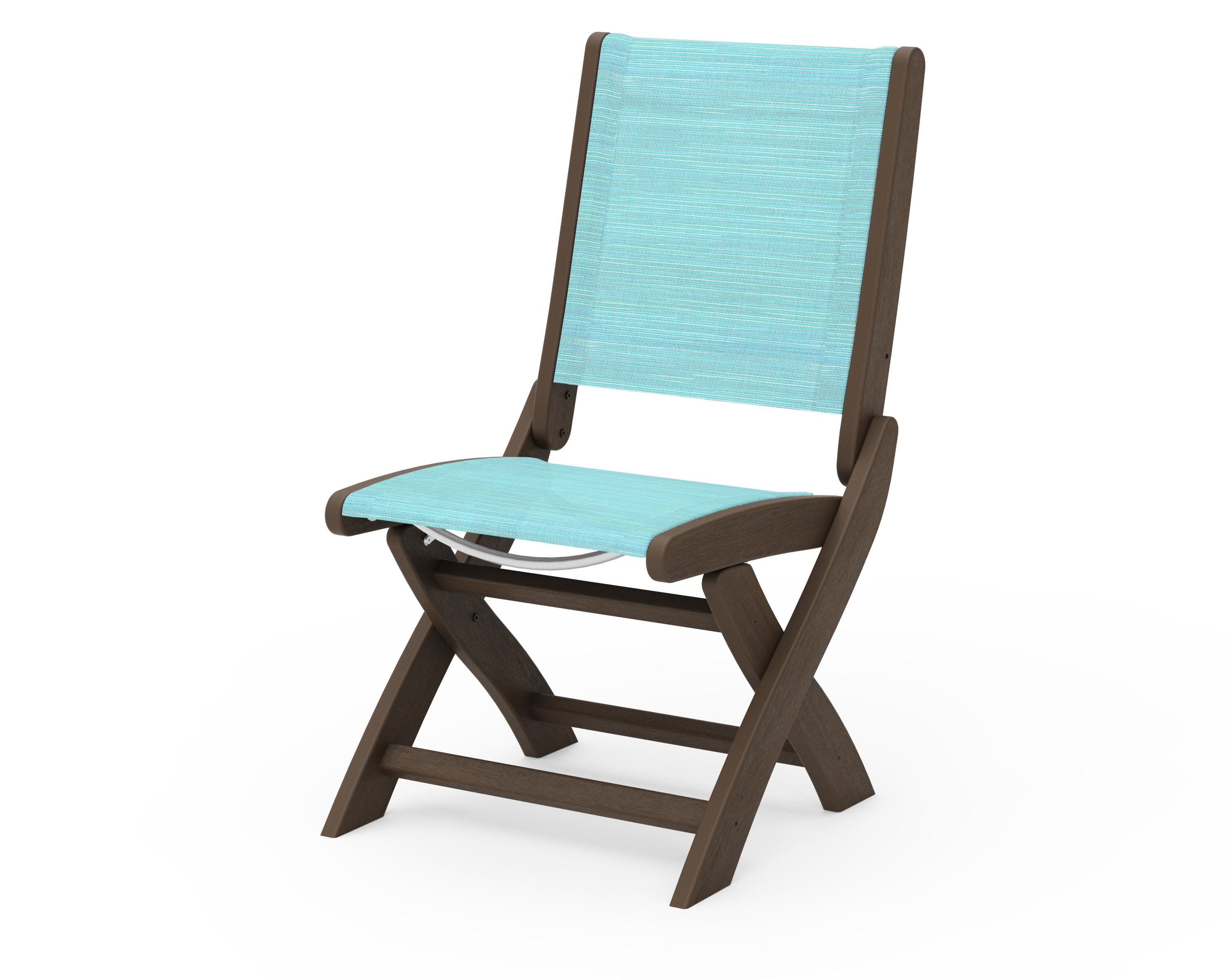 Coastal Folding Side Chair in Kona / Dupioni Aquamarine Sling