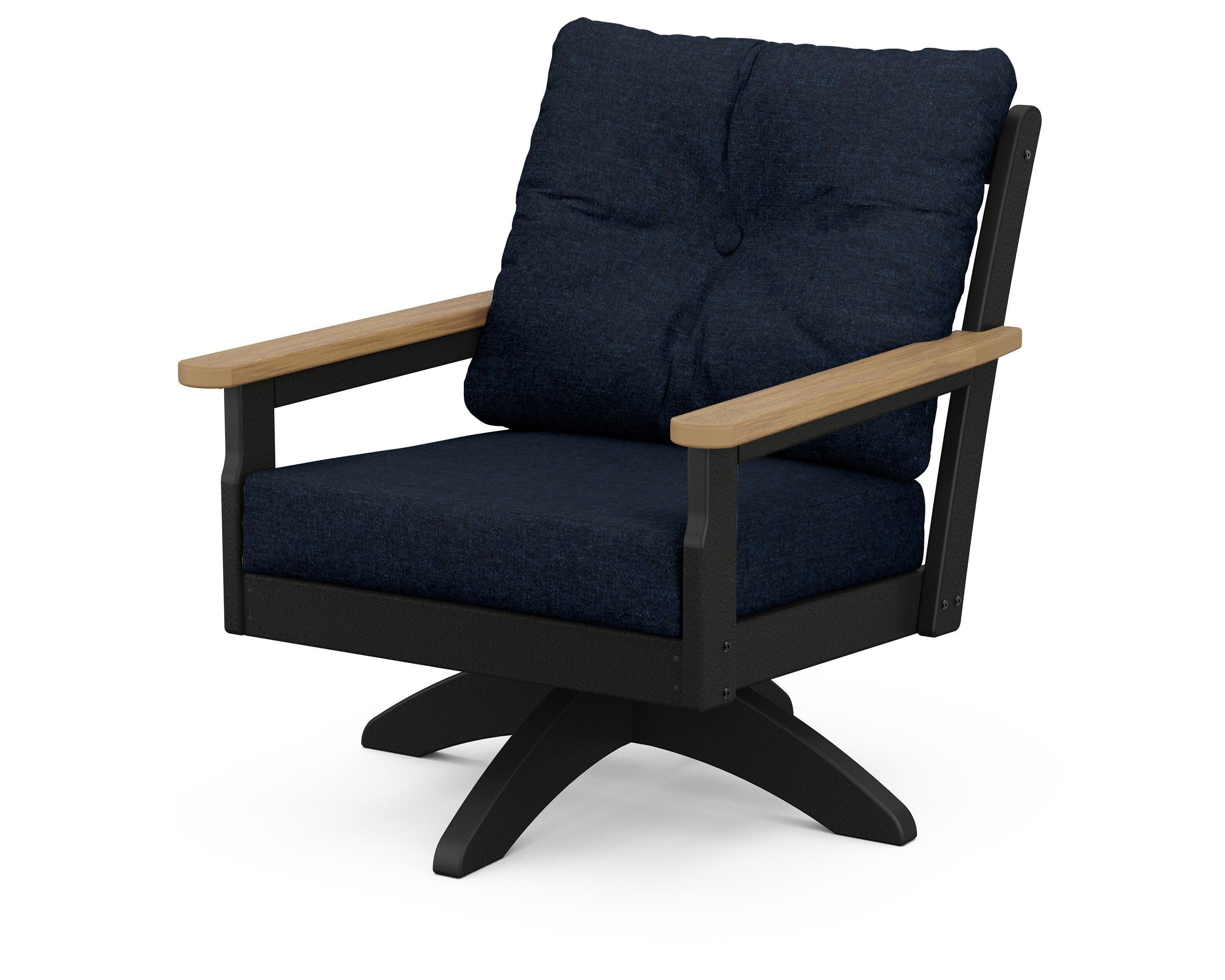 Vineyard Deep Seating Swivel Chair in Black / Natural / Marine Indigo