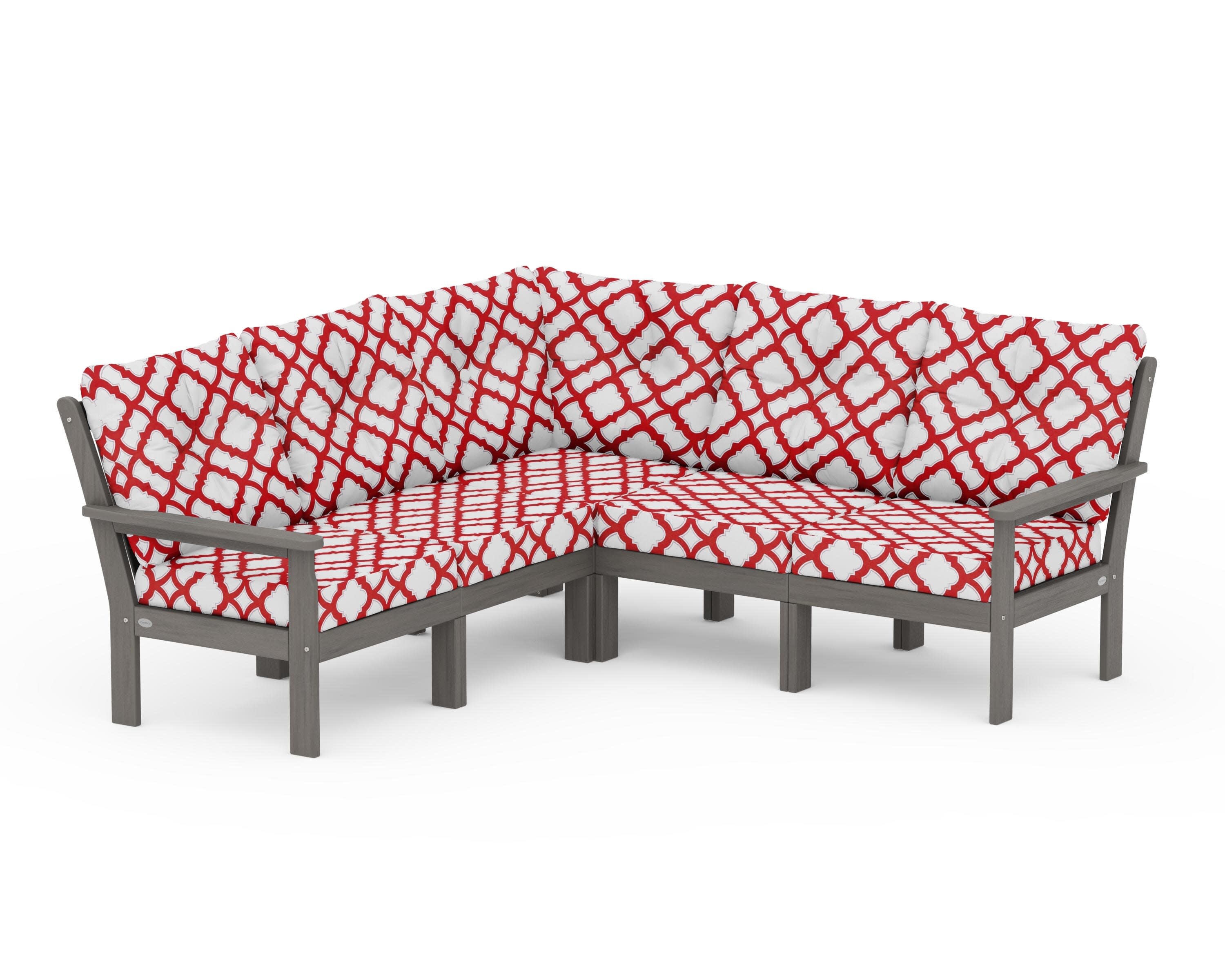 Vineyard 5-Piece Sectional in Driftwood / Trellis Crimson