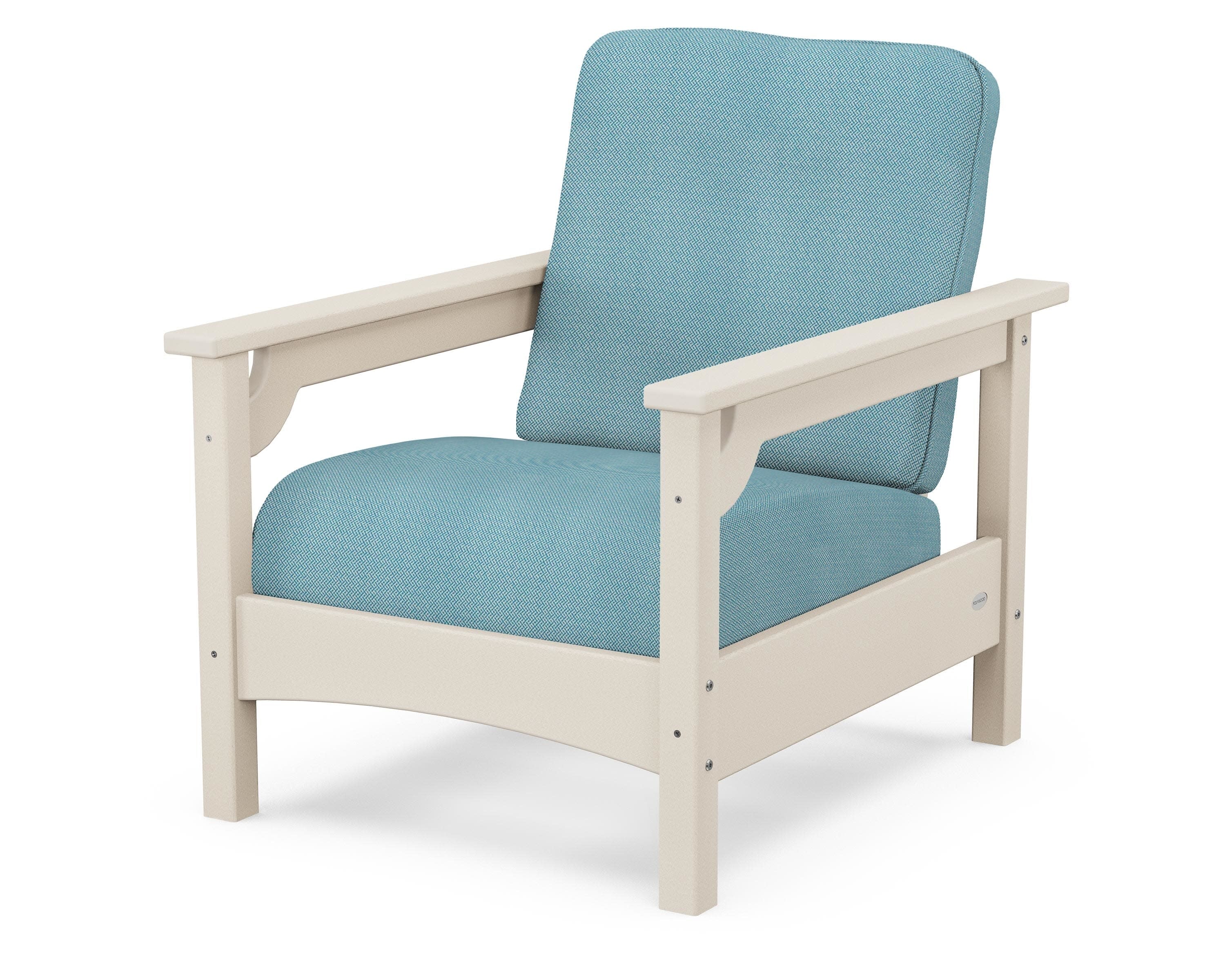 Club Chair in Sand / Lattice Sky Blue