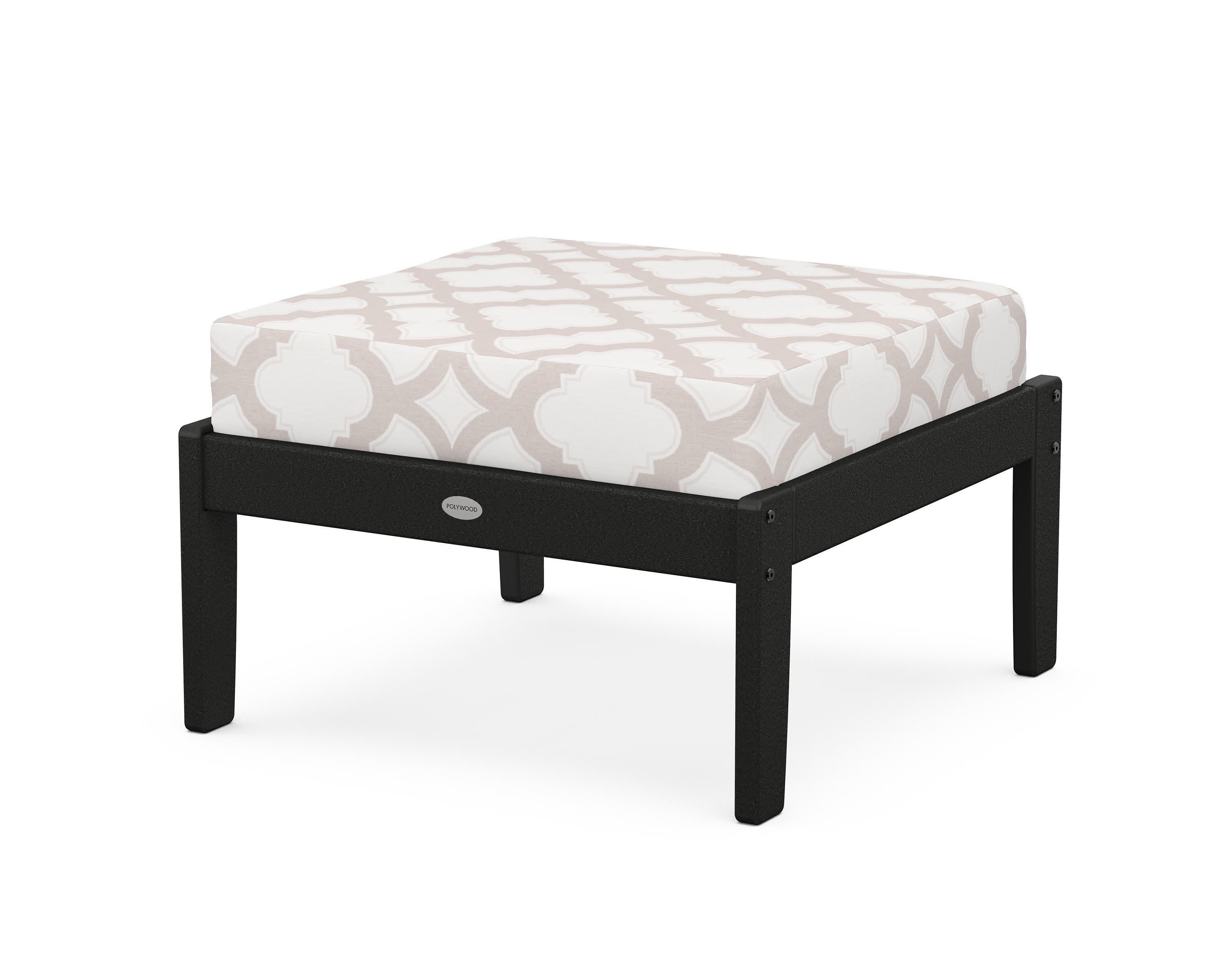 Braxton Deep Seating Ottoman in Black / Trellis Dune Burlap