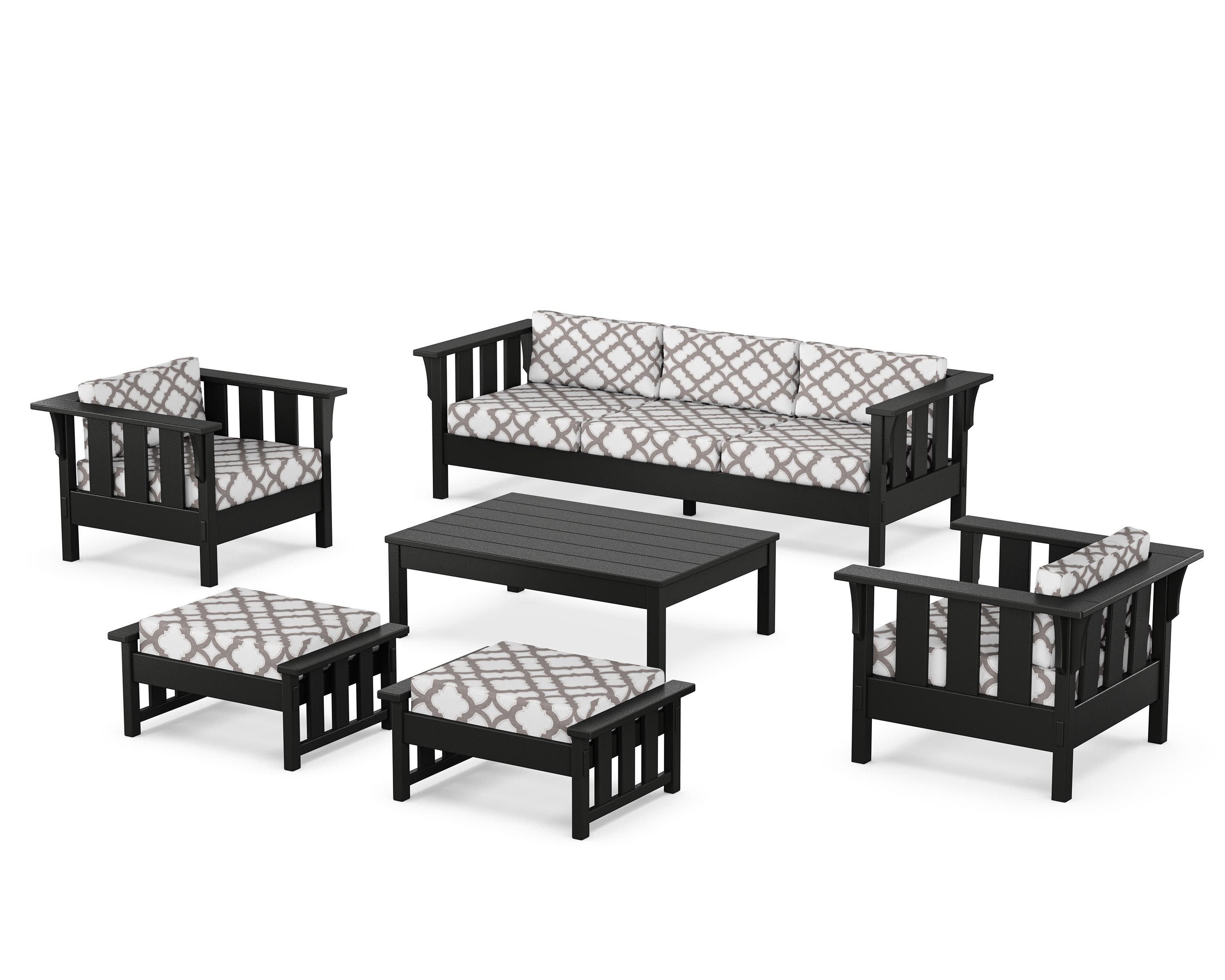 Acadia 6-Piece Lounge Sofa Set in Black / Trellis Grey Mist