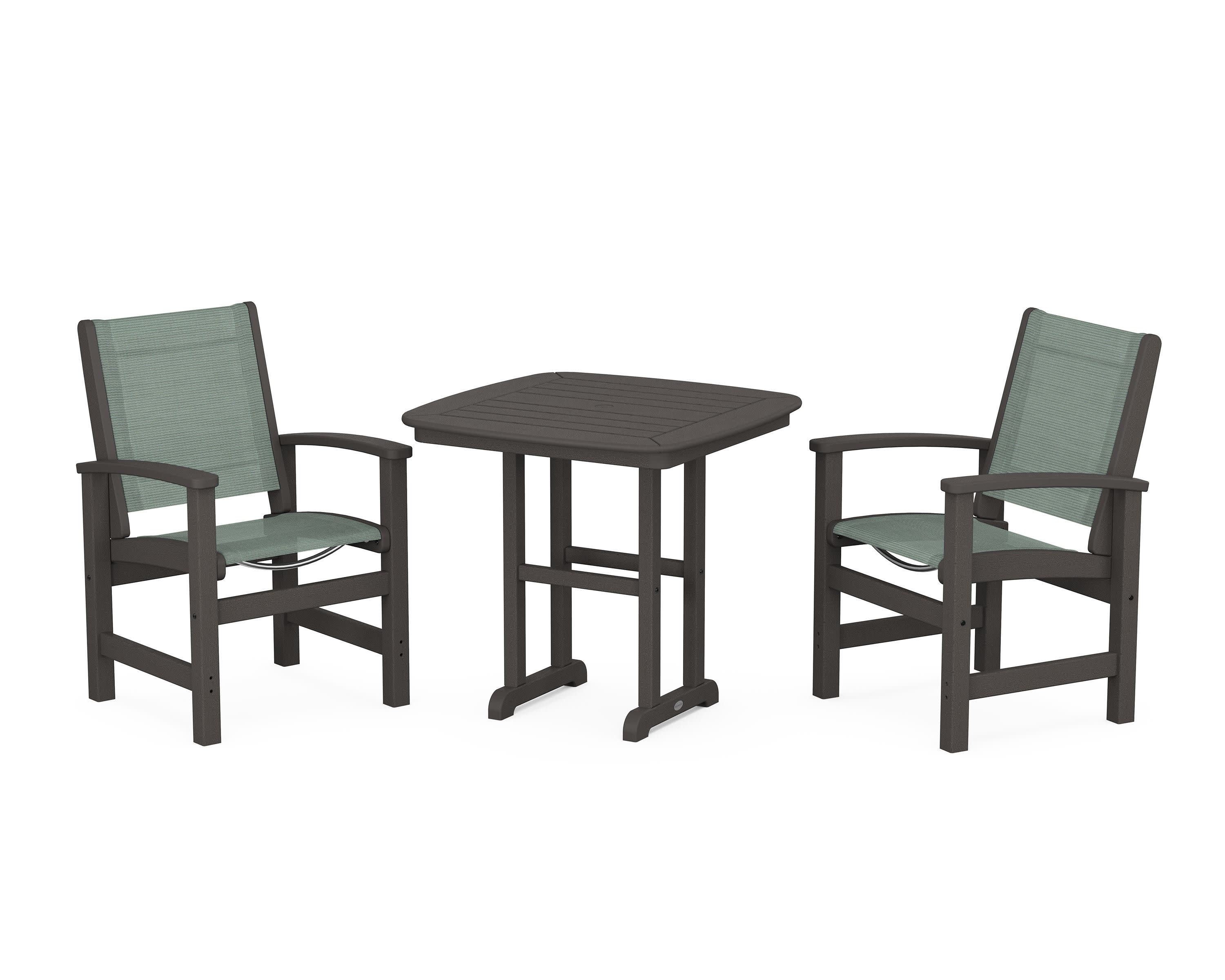Coastal 3-Piece Dining Set in Vintage Coffee / Dupioni Sea Mist Sling