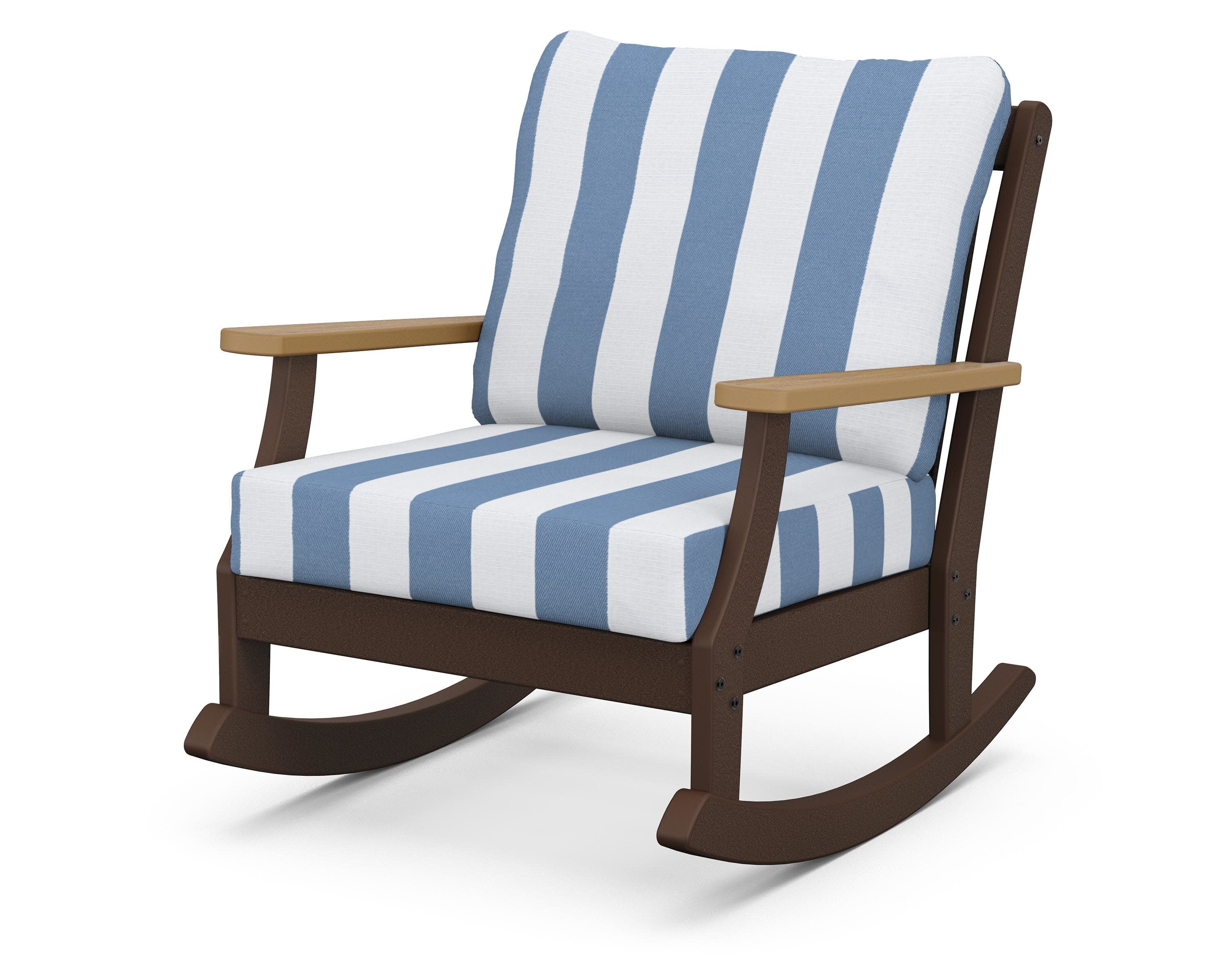 Braxton Deep Seating Rocking Chair in Mahogany / Natural / Cabana Stripe Sky Blue