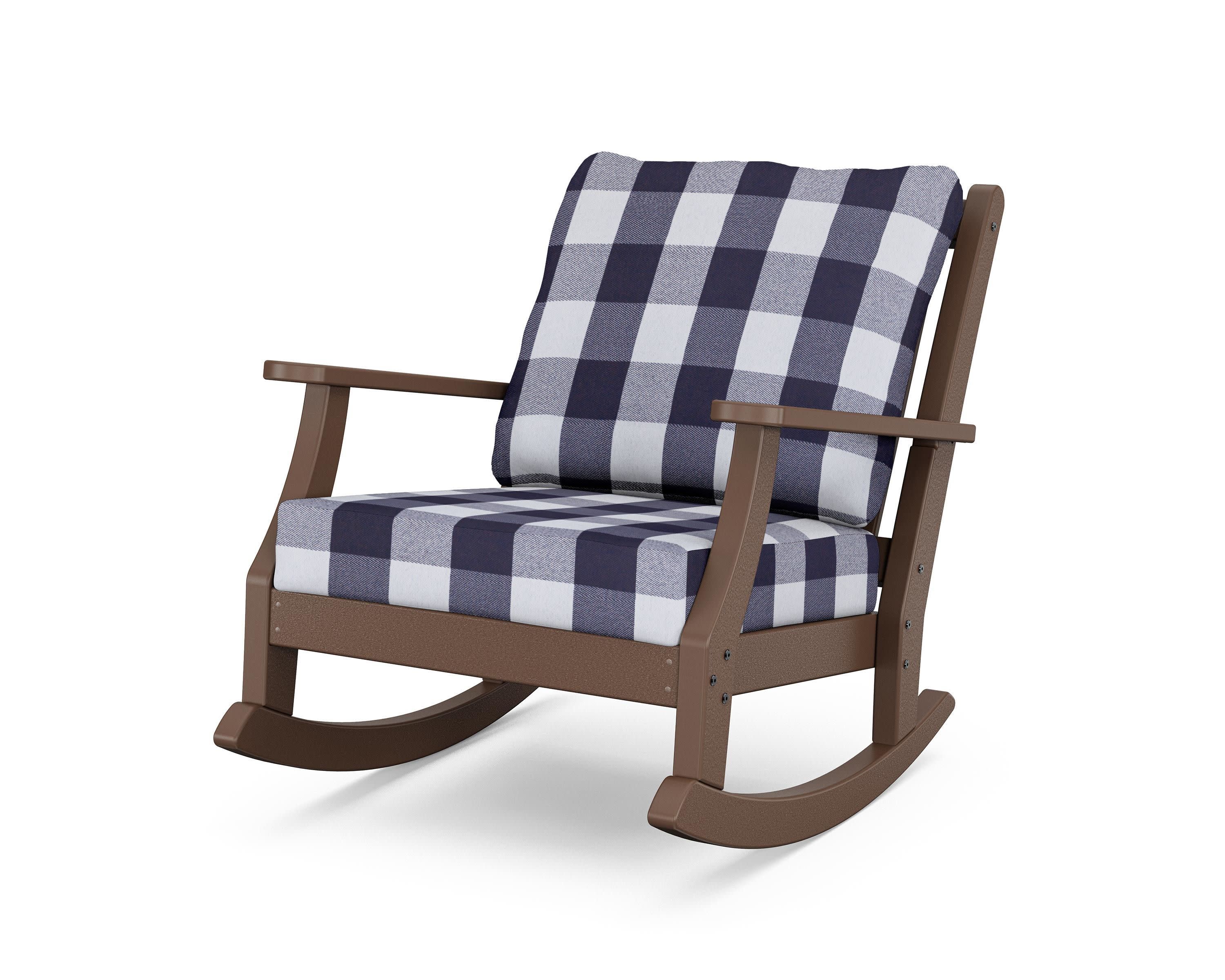 Wovendale Deep Seating Rocking Chair in Mahogany / Buffalo Plaid Navy