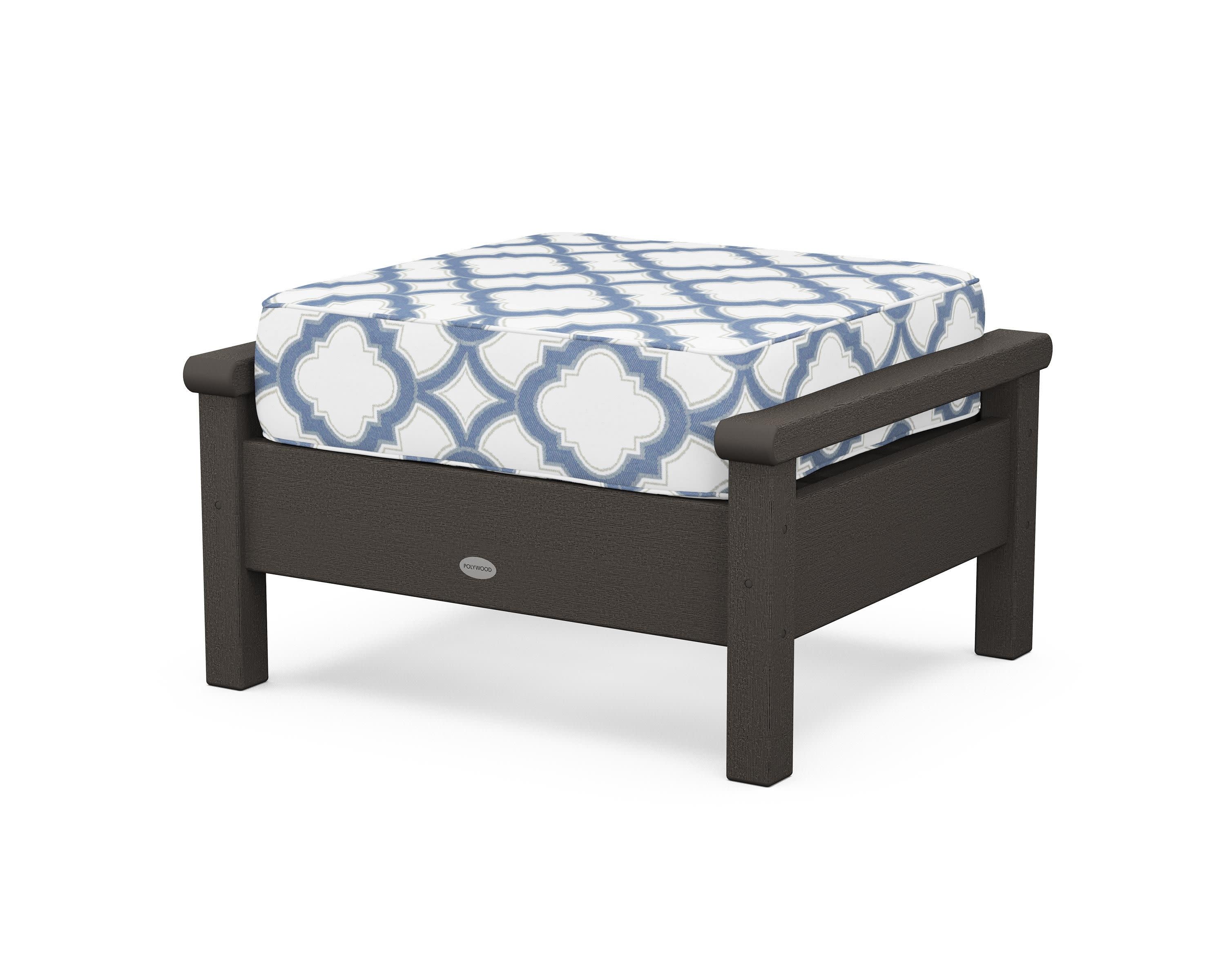 Harbour Deep Seating Ottoman in Vintage Coffee / Trellis Sky Blue