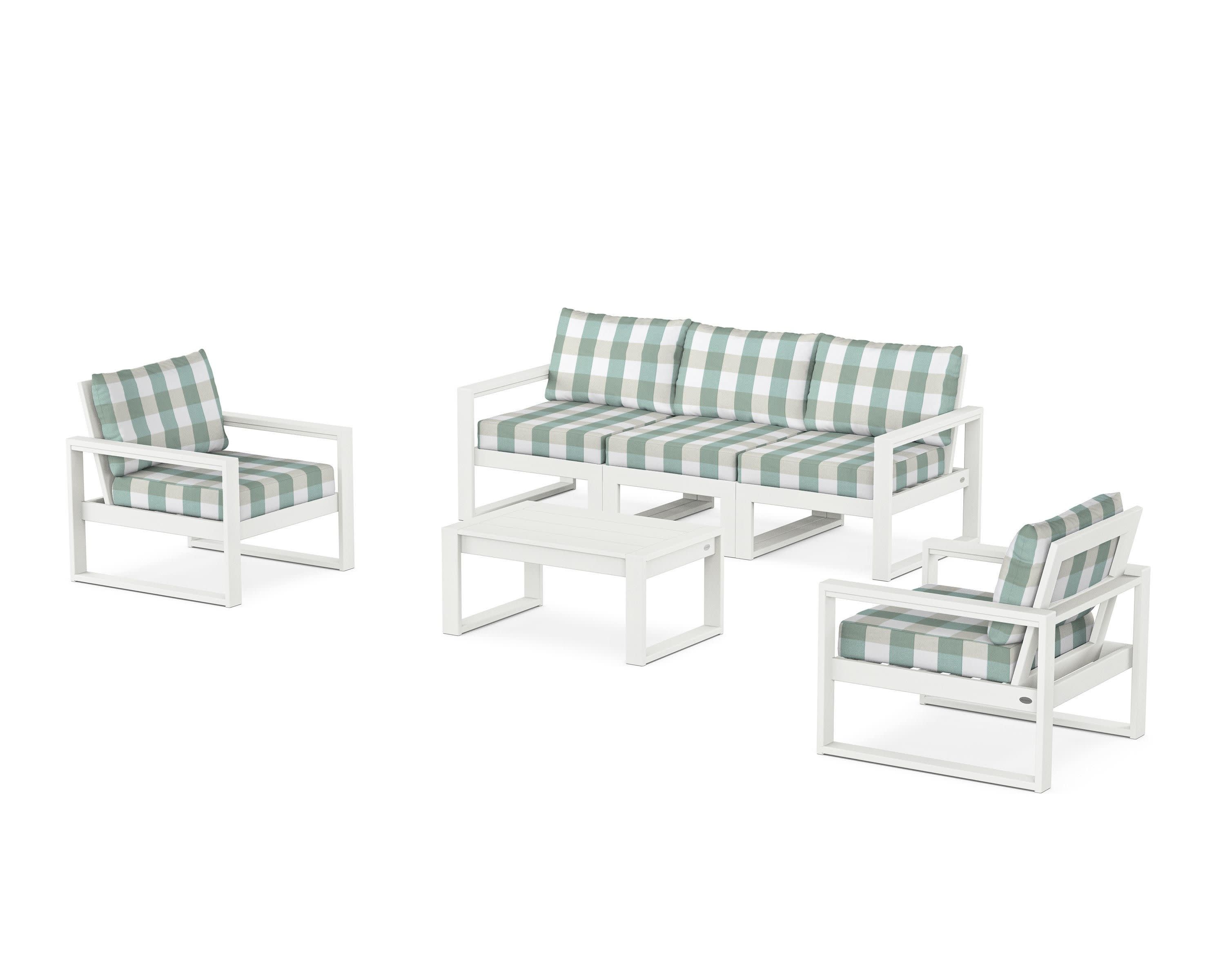 EDGE Sectional 4-Piece Deep Seating Set with Sofa in Vintage White / Buffalo Plaid Glacier Spa