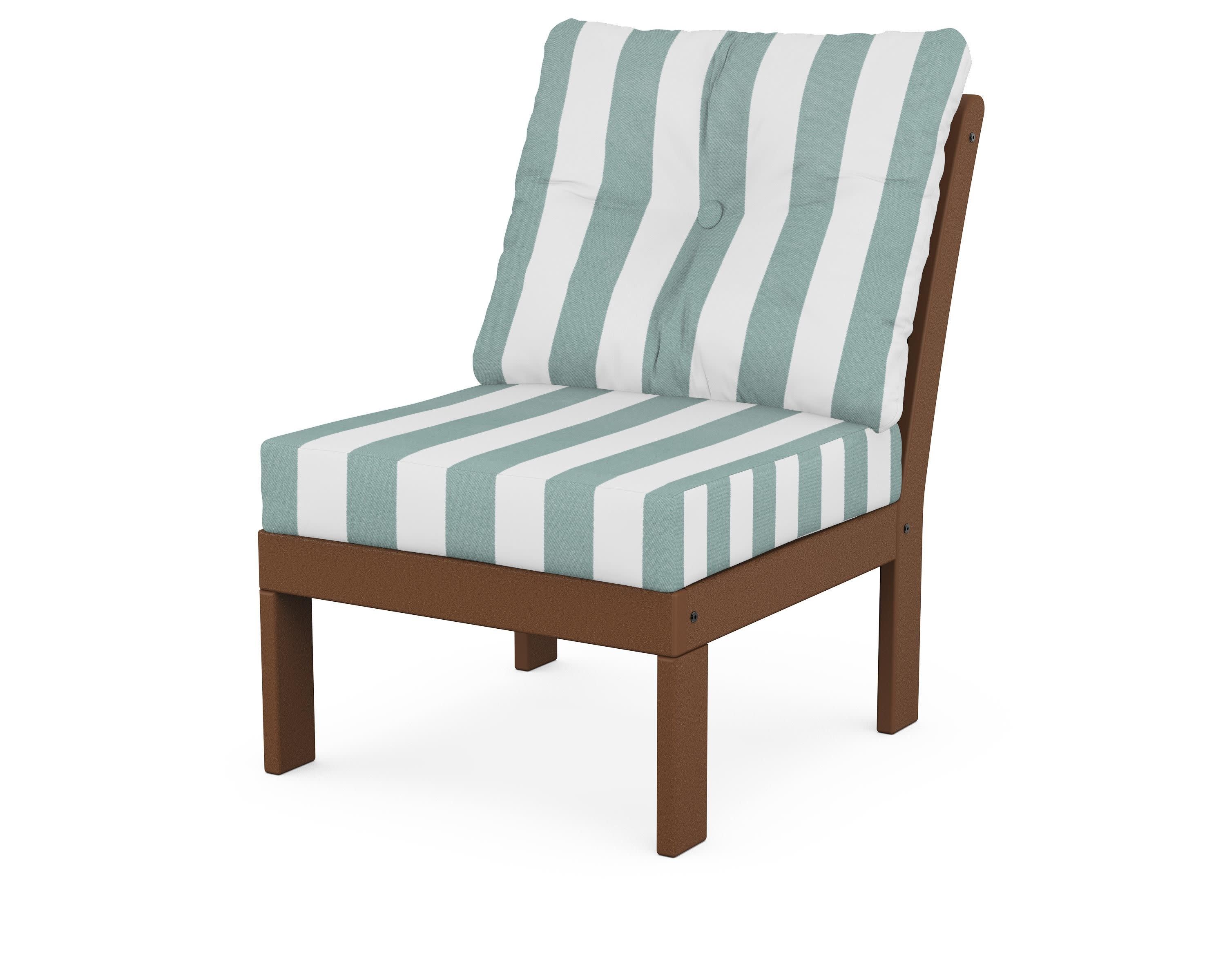 Vineyard Modular Armless Chair in Teak / Cabana Stripe Glacier Spa