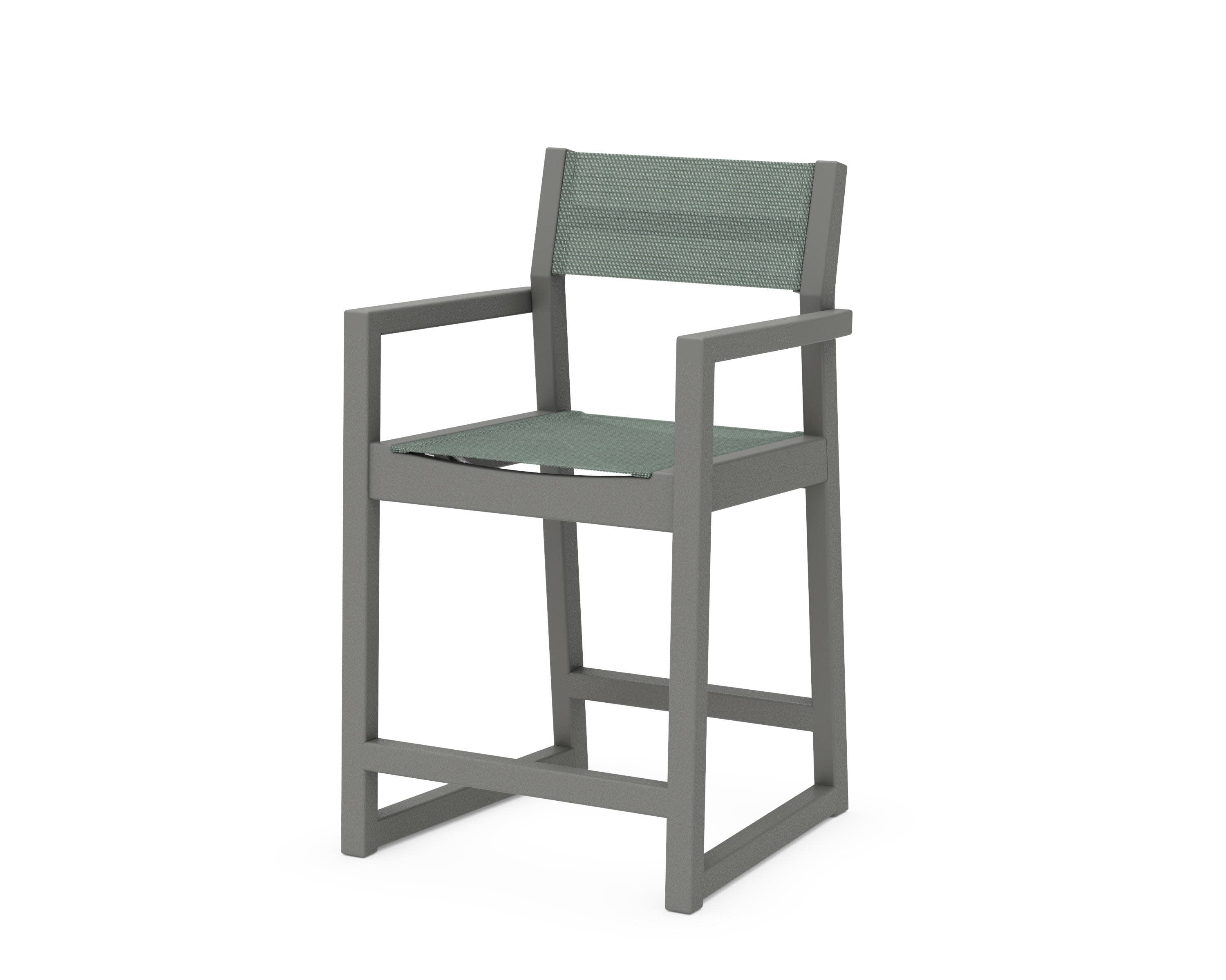 EDGE Sling Counter Arm Chair in Slate Grey / Dupioni Sea Mist Sling