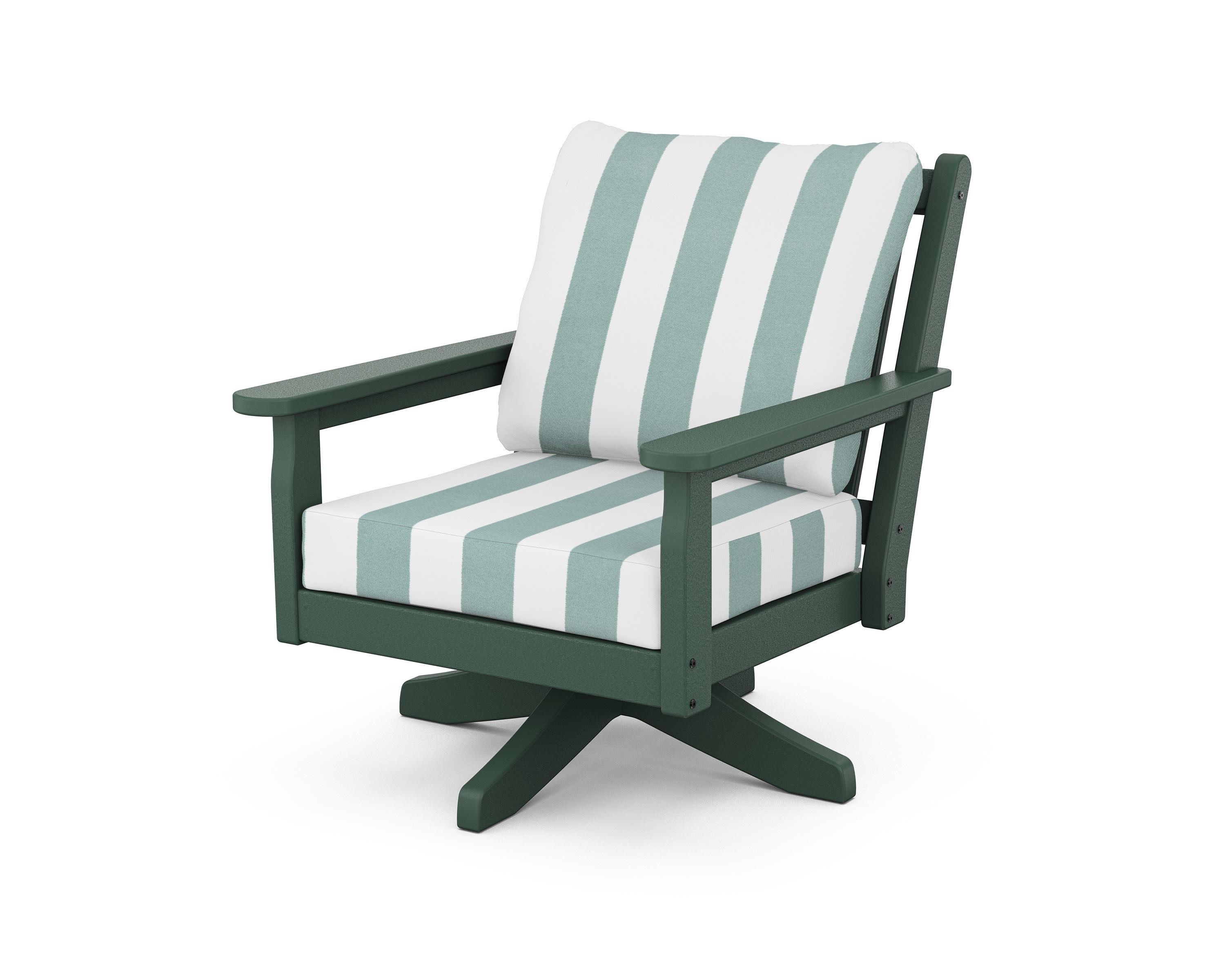 Chippendale Deep Seating Swivel Chair in Green / Cabana Stripe Glacier Spa